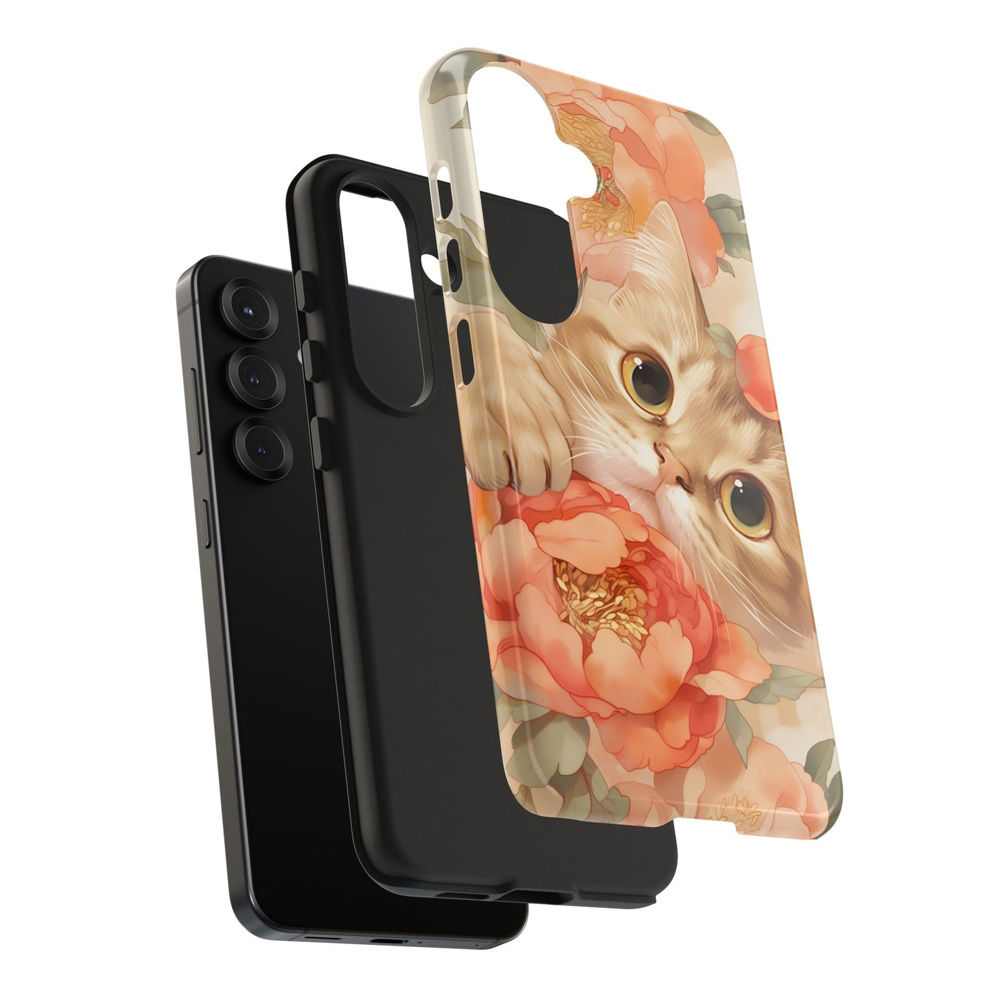 "Peony Guardian" - Floral Cat Phone Case | Tang Dynasty Elegance Meets Daily Protection