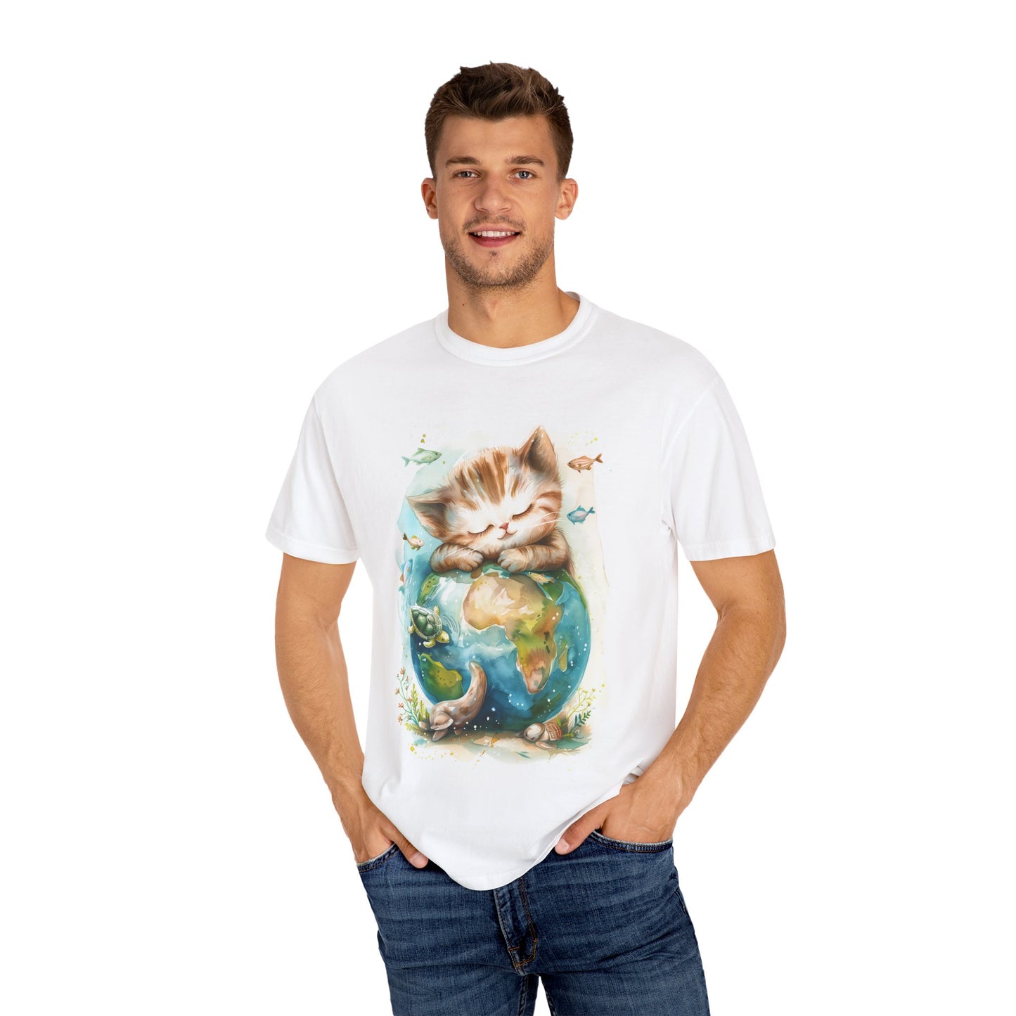 Cute Cat World Unisex Tee - Eco-Friendly Garment-Dyed T-Shirt