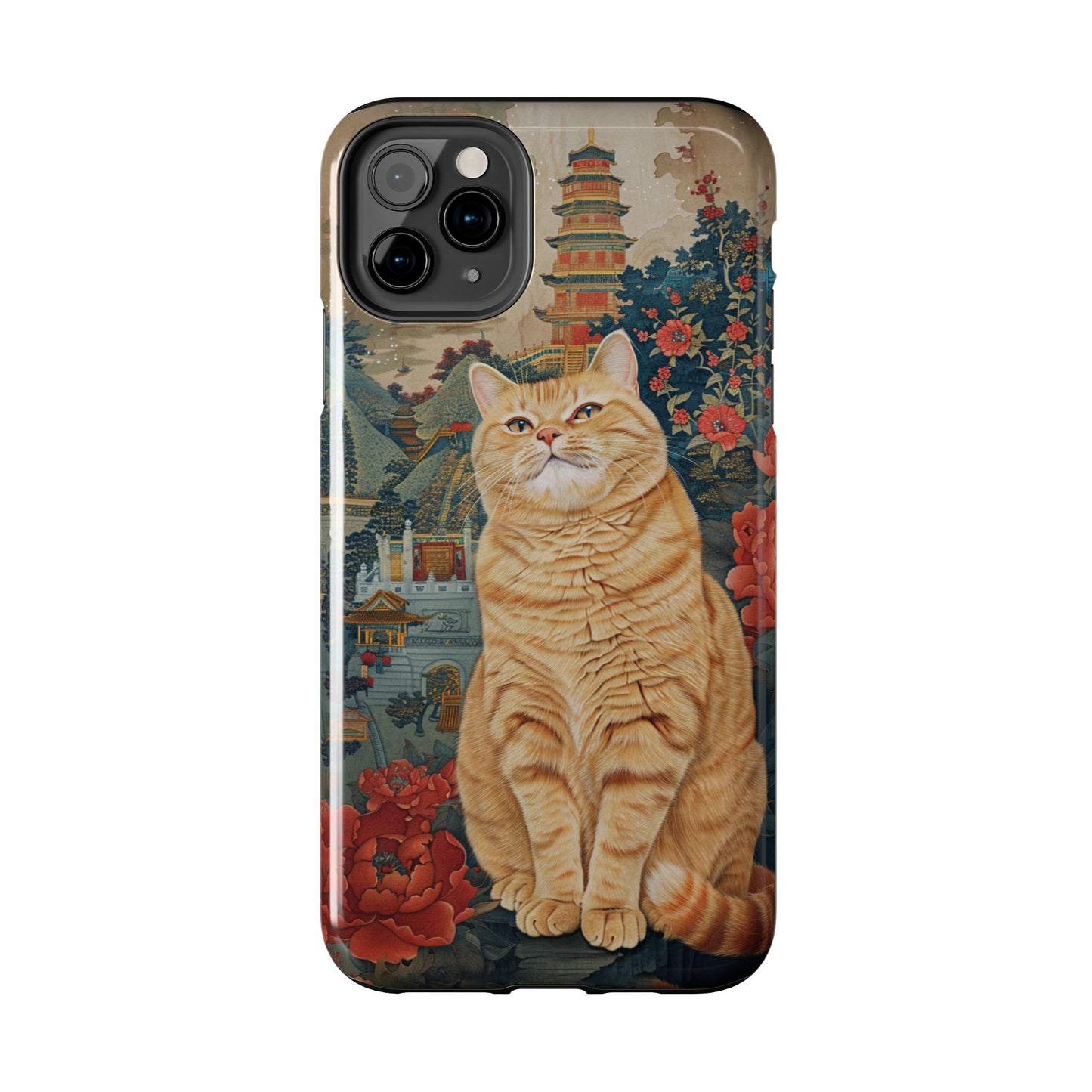 Oriental Garden Cat iPhone Case | Ancient Chinese Art Phone Cover | Clear Soft TPU Case