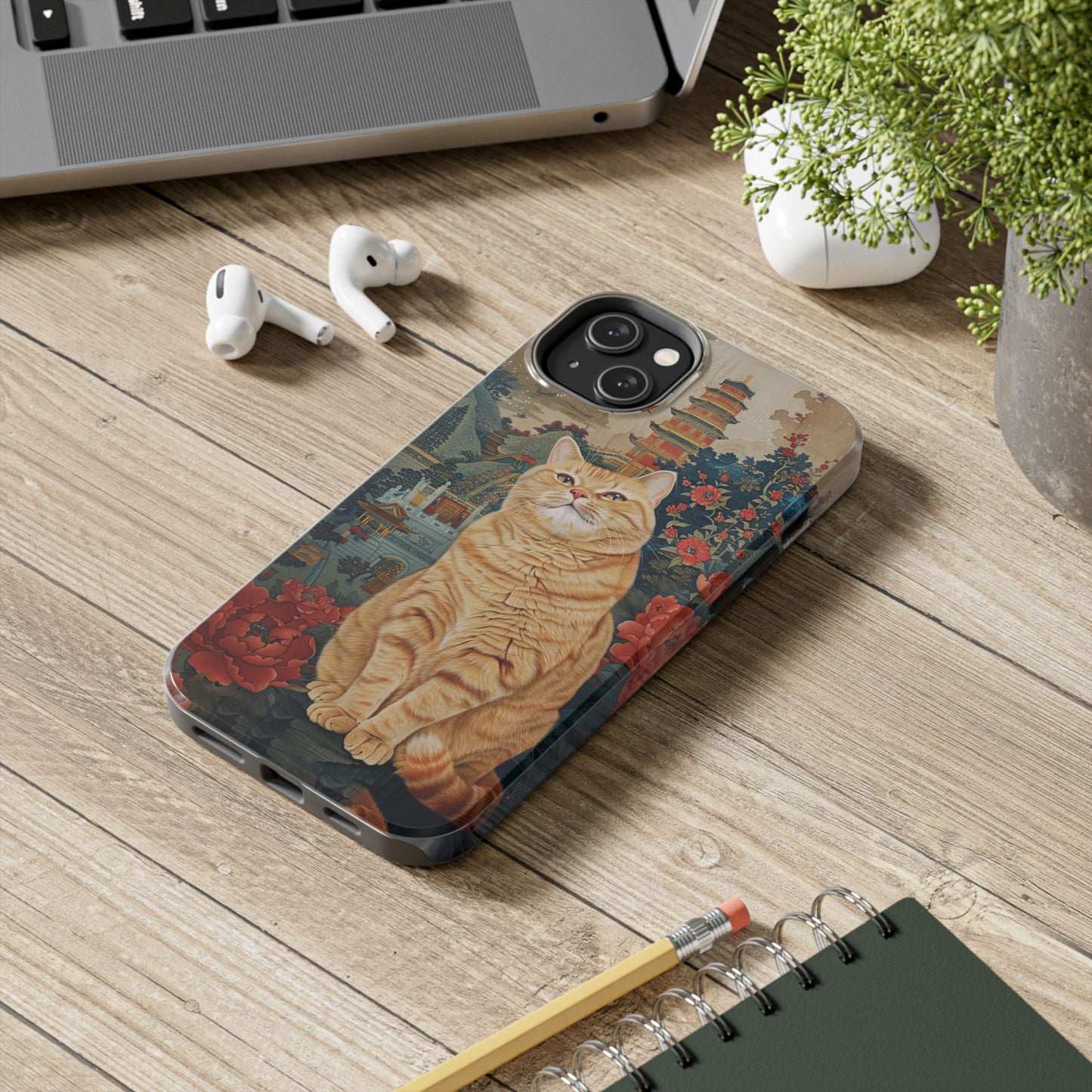 Oriental Garden Cat iPhone Case | Ancient Chinese Art Phone Cover | Clear Soft TPU Case