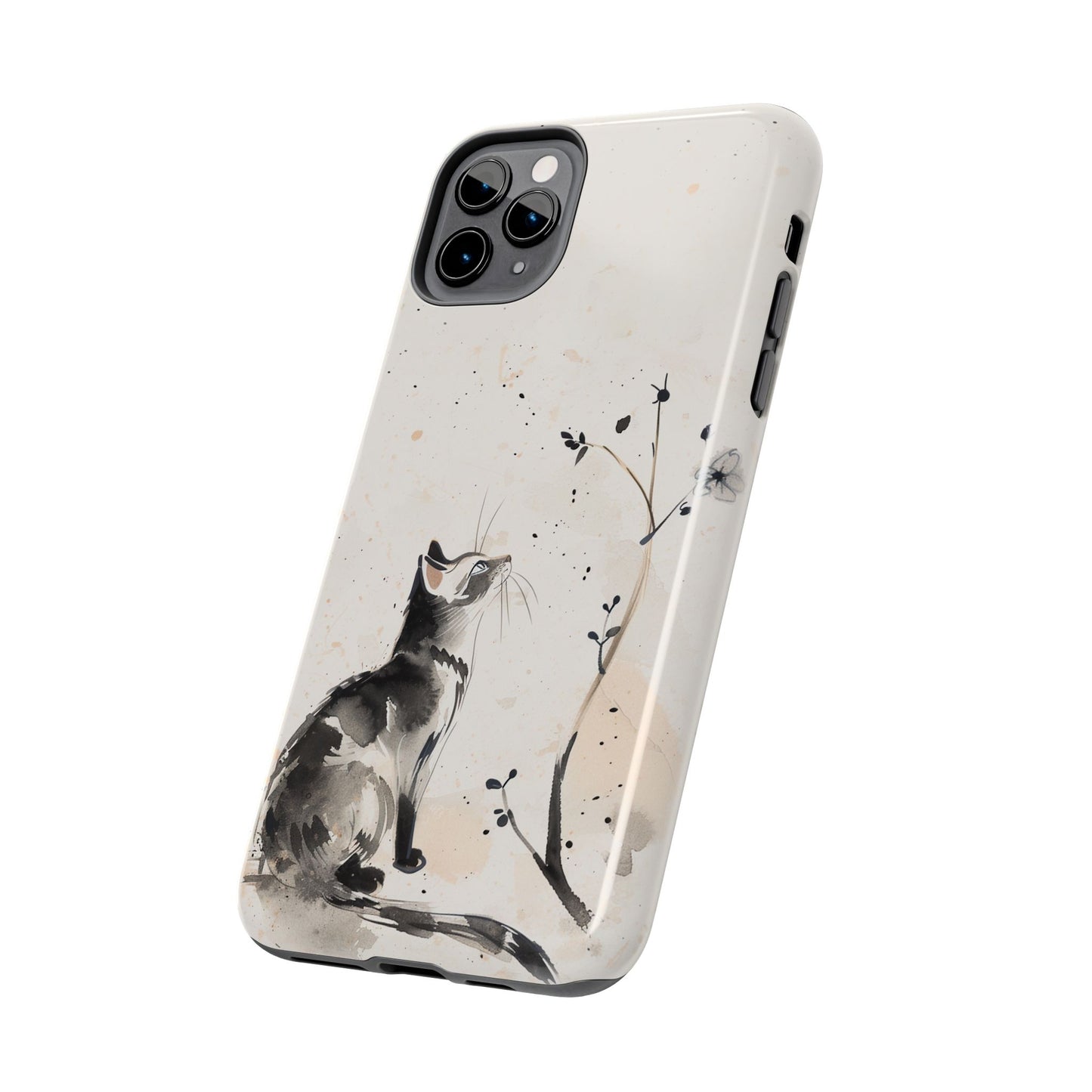 Ink-Wash Cat iPhone Case | Minimalist Oriental Art Phone Cover | Zen Aesthetic Gift