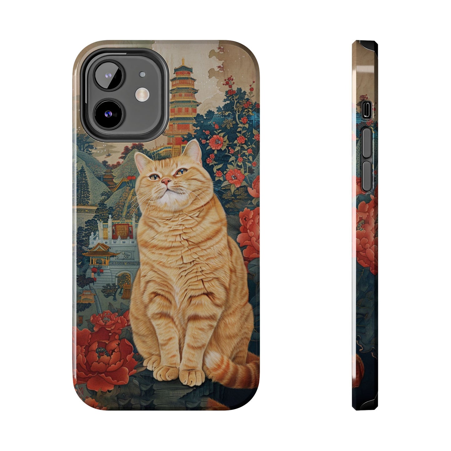 Oriental Garden Cat iPhone Case | Ancient Chinese Art Phone Cover | Clear Soft TPU Case