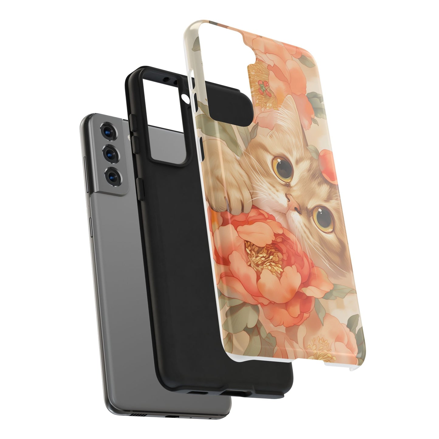 "Peony Guardian" - Floral Cat Phone Case | Tang Dynasty Elegance Meets Daily Protection