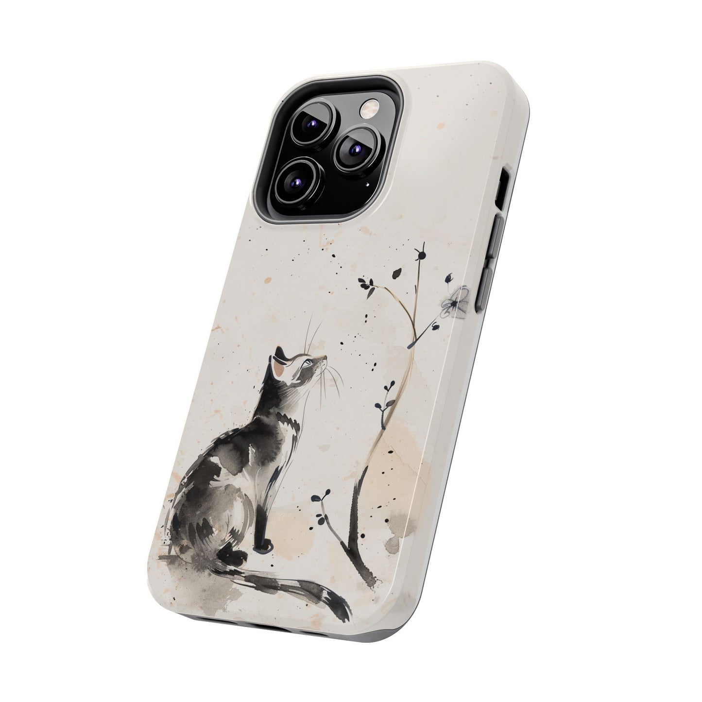 Ink-Wash Cat iPhone Case | Minimalist Oriental Art Phone Cover | Zen Aesthetic Gift