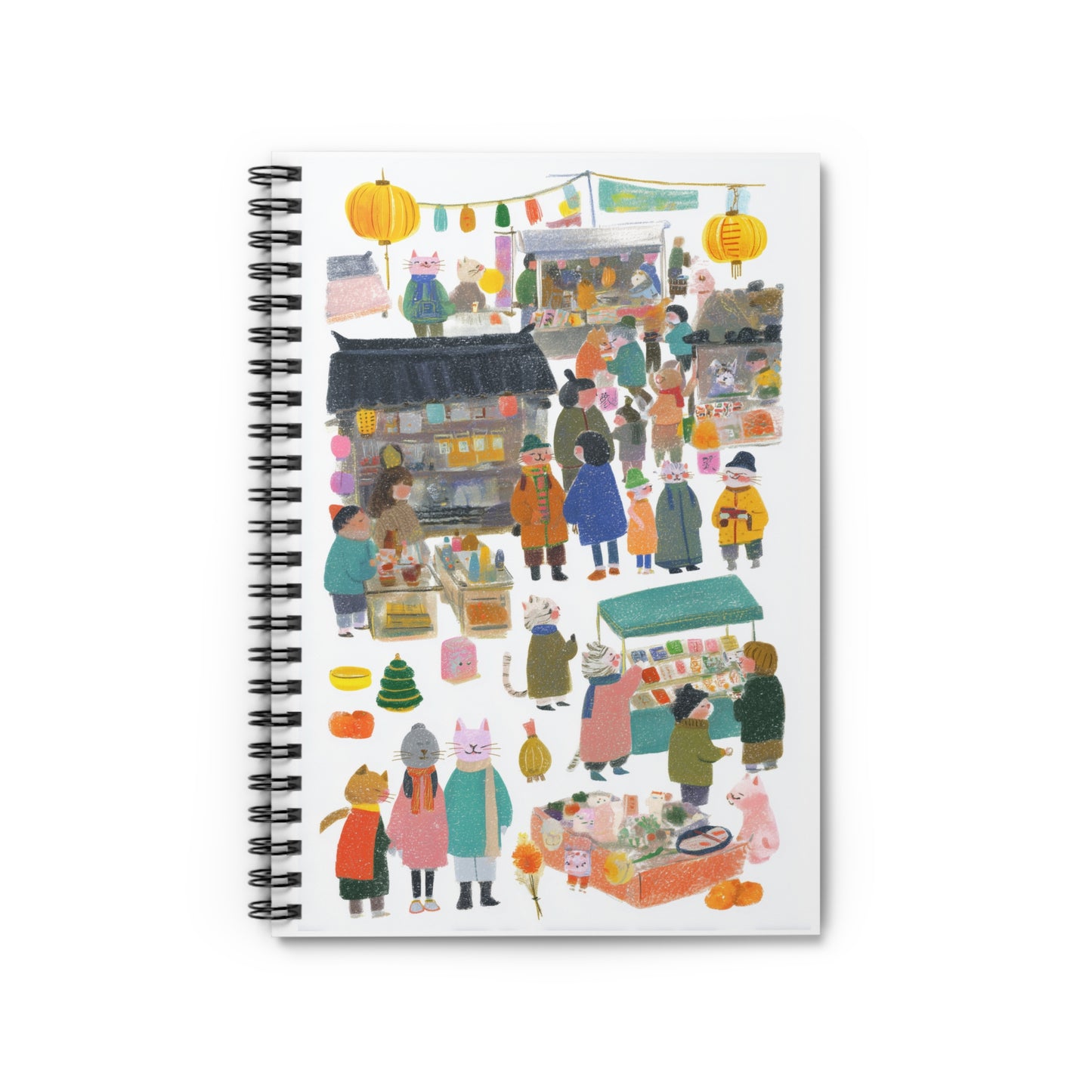 Colorful Market Scene Spiral Notebook