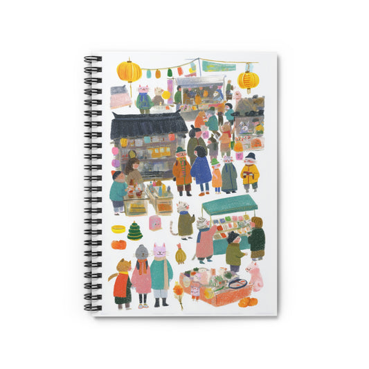 Colorful Market Scene Spiral Notebook