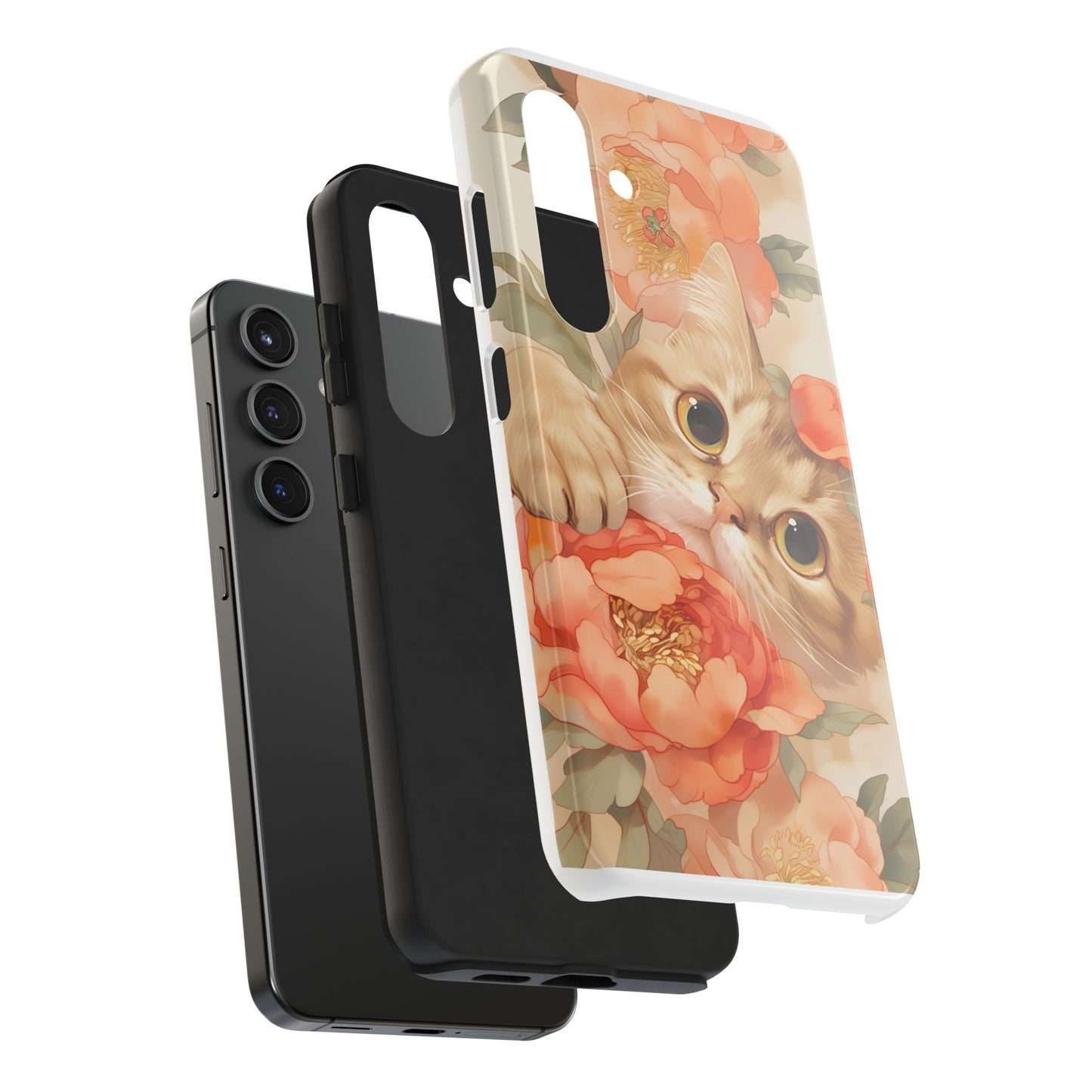 "Peony Guardian" - Floral Cat Phone Case | Tang Dynasty Elegance Meets Daily Protection