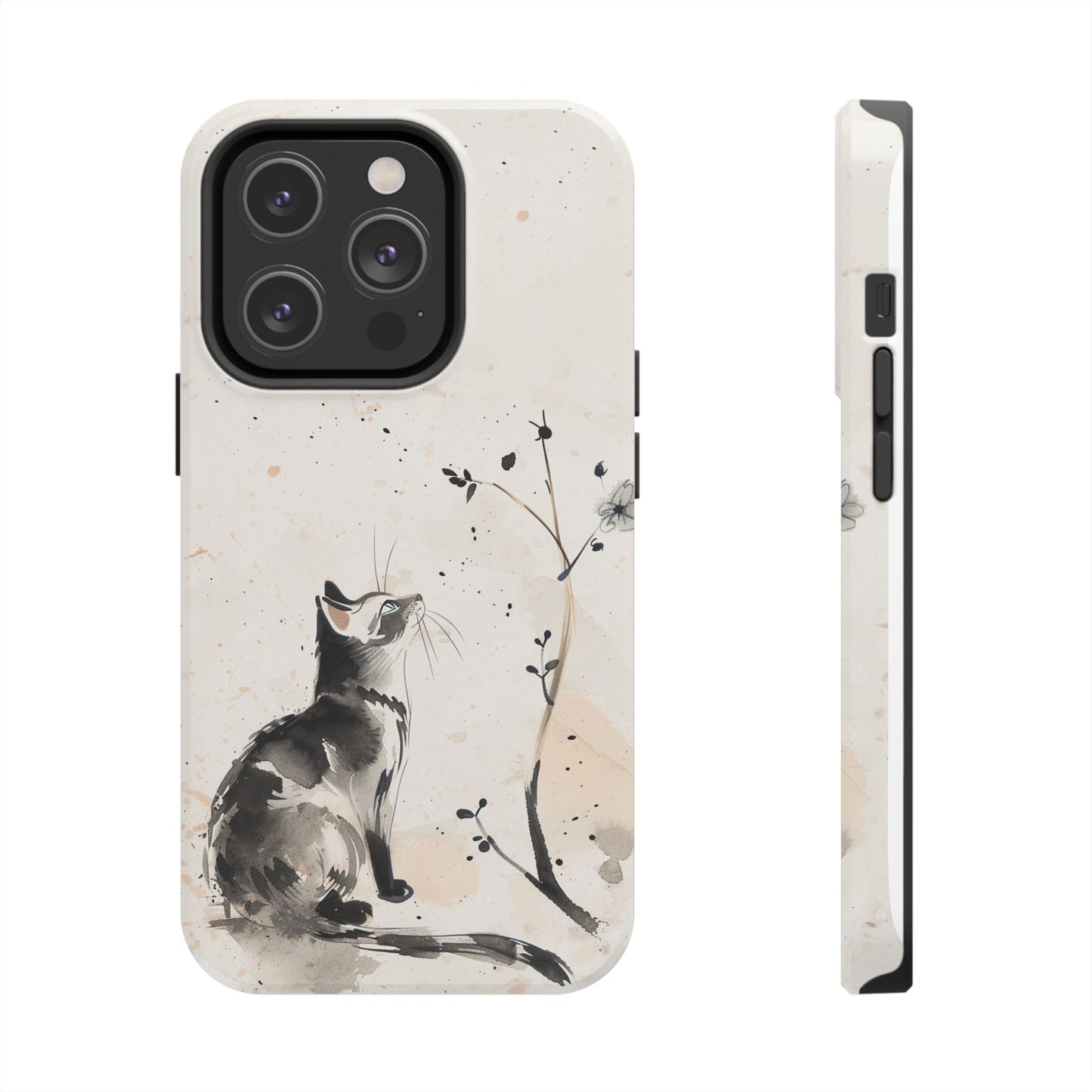 Ink-Wash Cat iPhone Case | Minimalist Oriental Art Phone Cover | Zen Aesthetic Gift