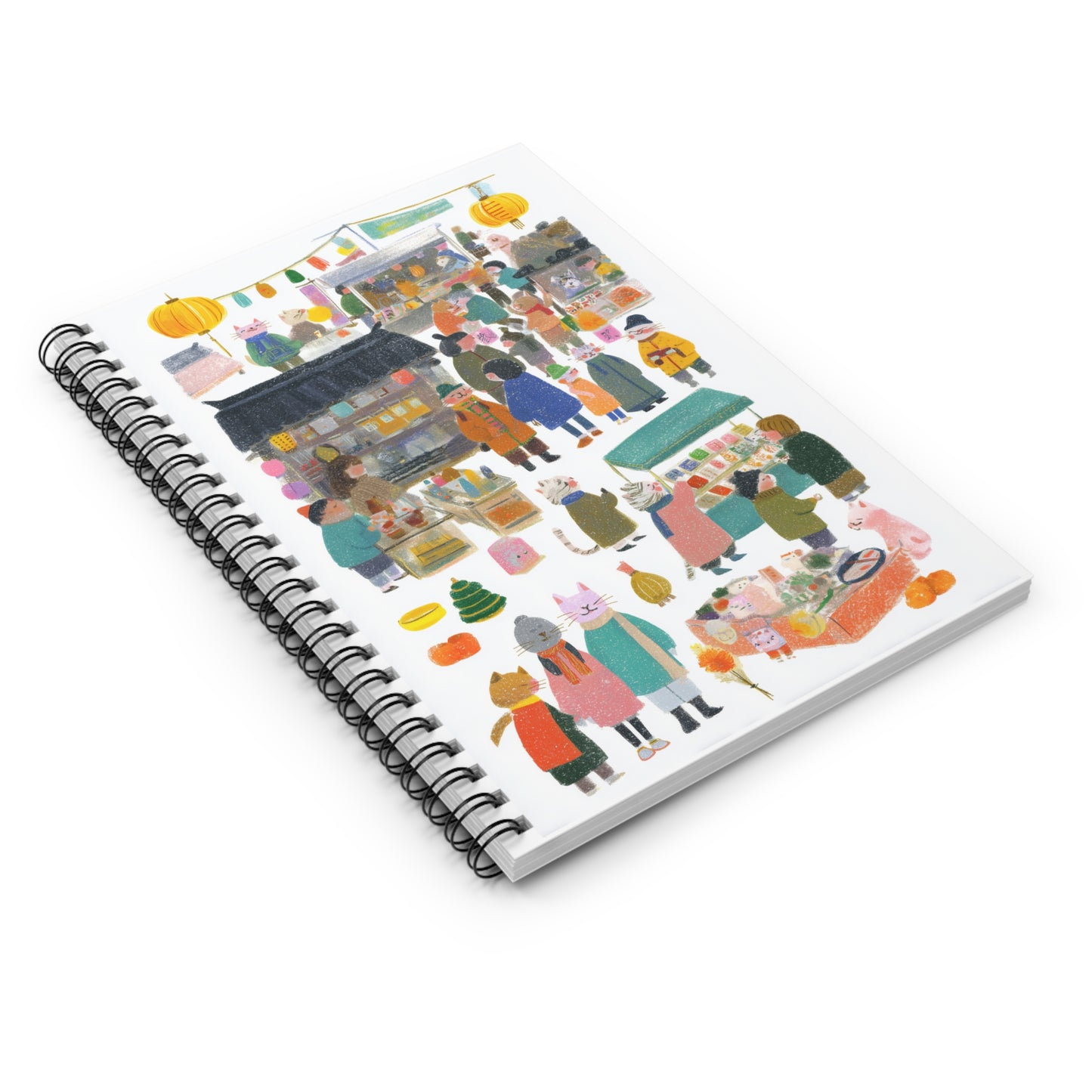 Colorful Market Scene Spiral Notebook