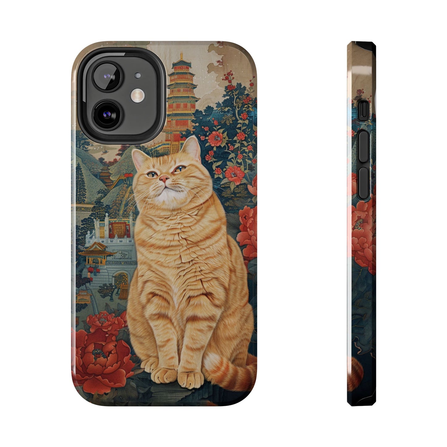 Oriental Garden Cat iPhone Case | Ancient Chinese Art Phone Cover | Clear Soft TPU Case