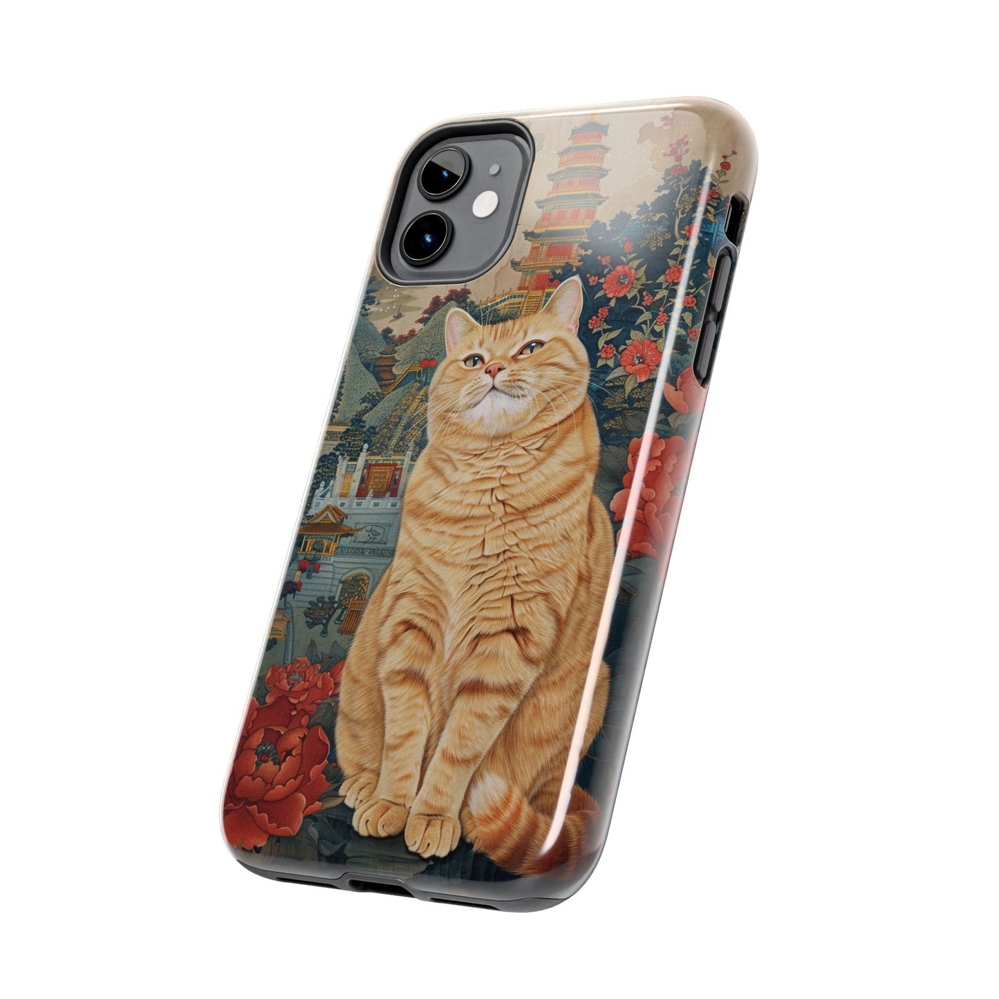 Oriental Garden Cat iPhone Case | Ancient Chinese Art Phone Cover | Clear Soft TPU Case