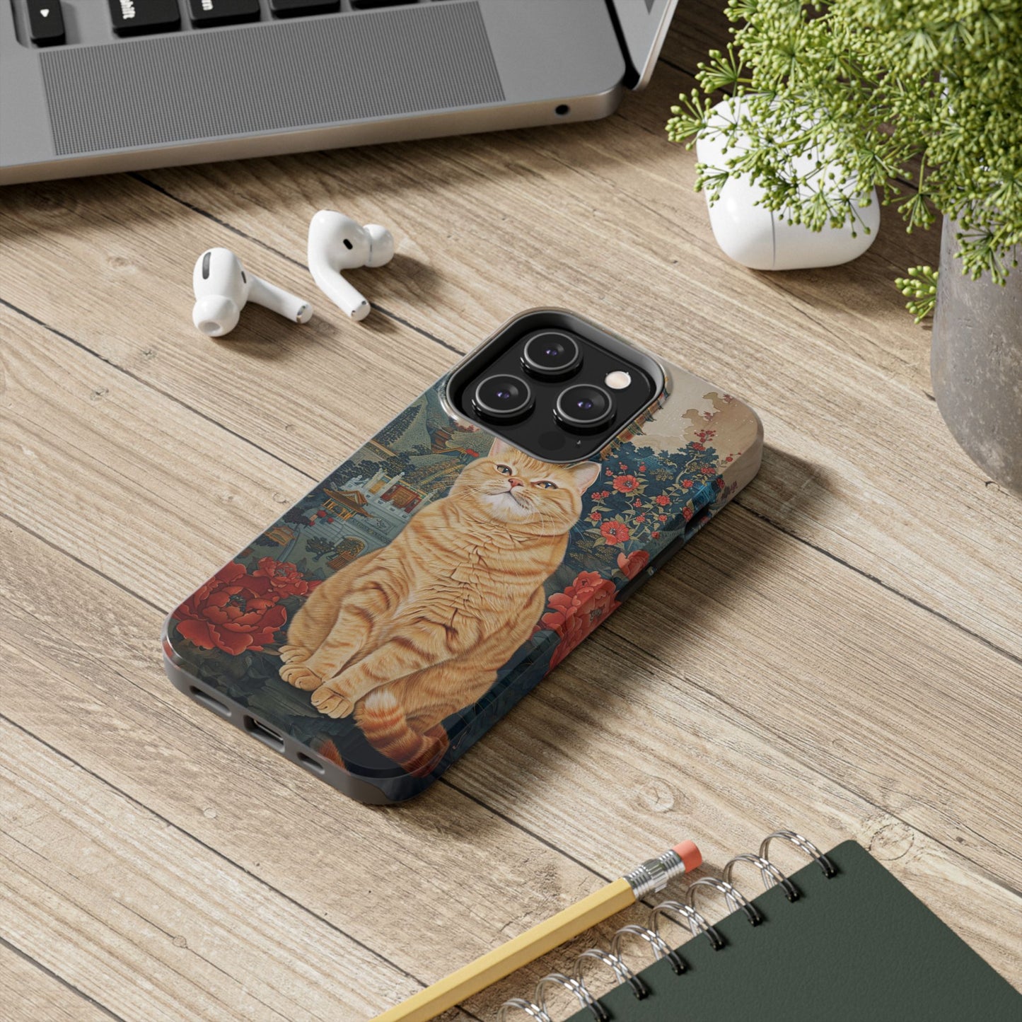 Oriental Garden Cat iPhone Case | Ancient Chinese Art Phone Cover | Clear Soft TPU Case