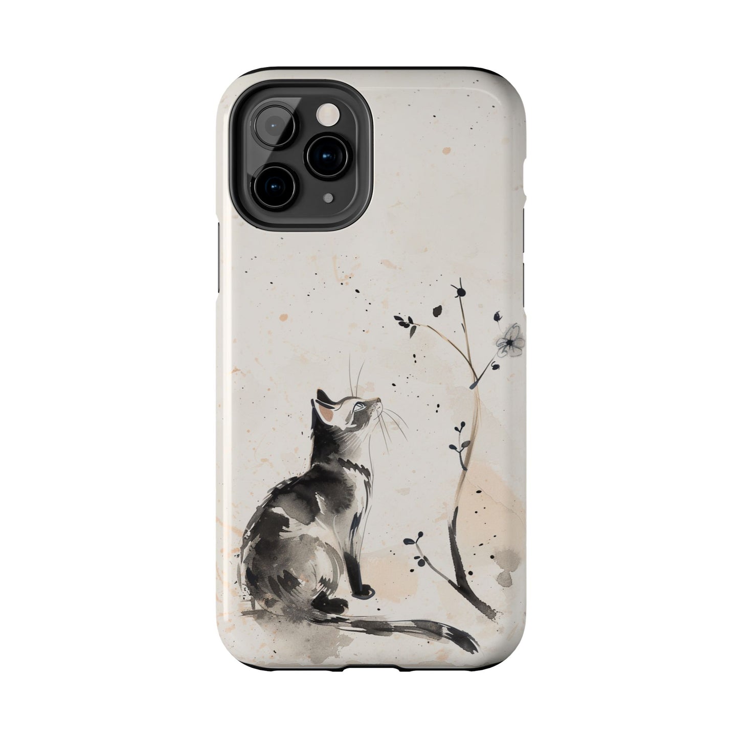 Ink-Wash Cat iPhone Case | Minimalist Oriental Art Phone Cover | Zen Aesthetic Gift