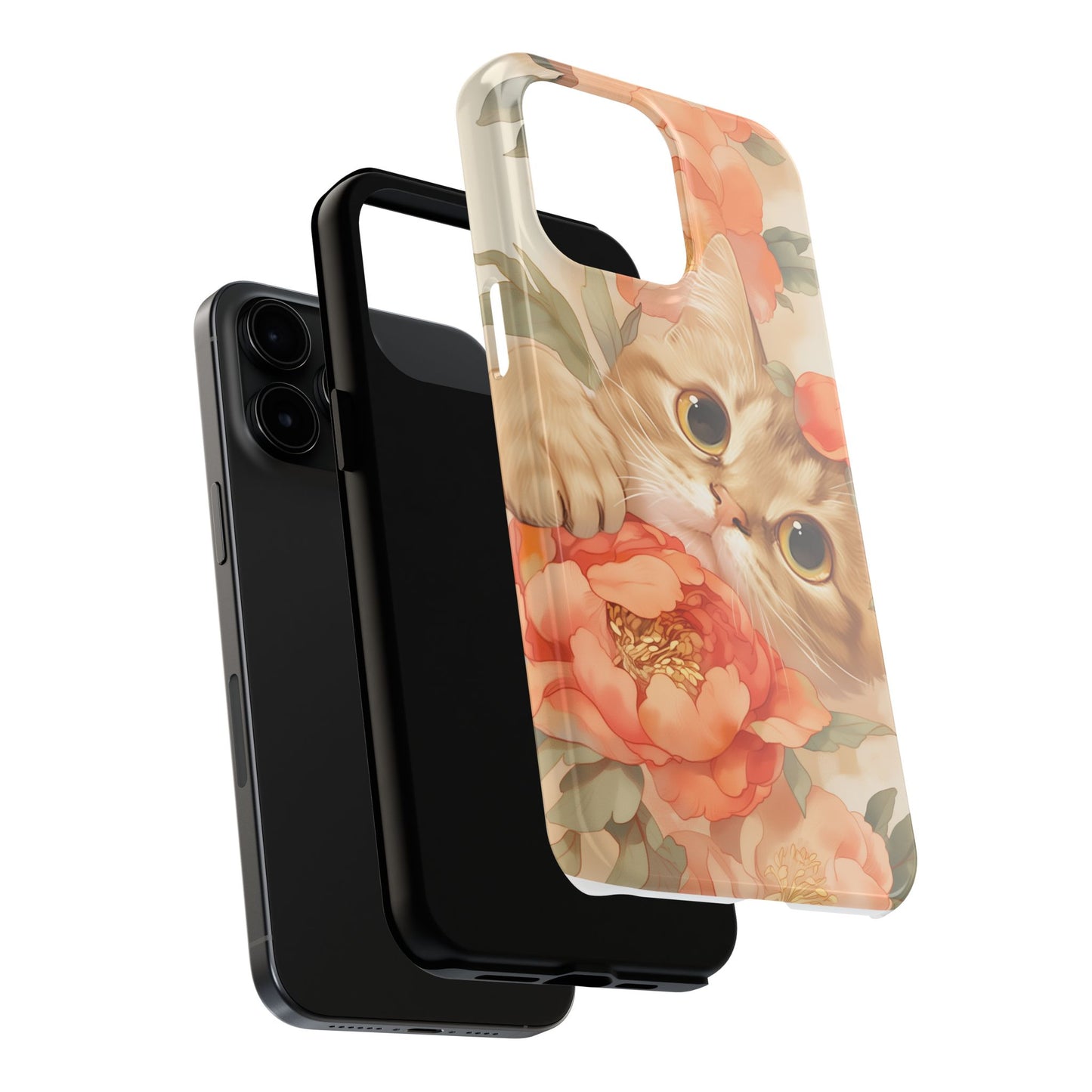 "Peony Guardian" - Floral Cat Phone Case | Tang Dynasty Elegance Meets Daily Protection