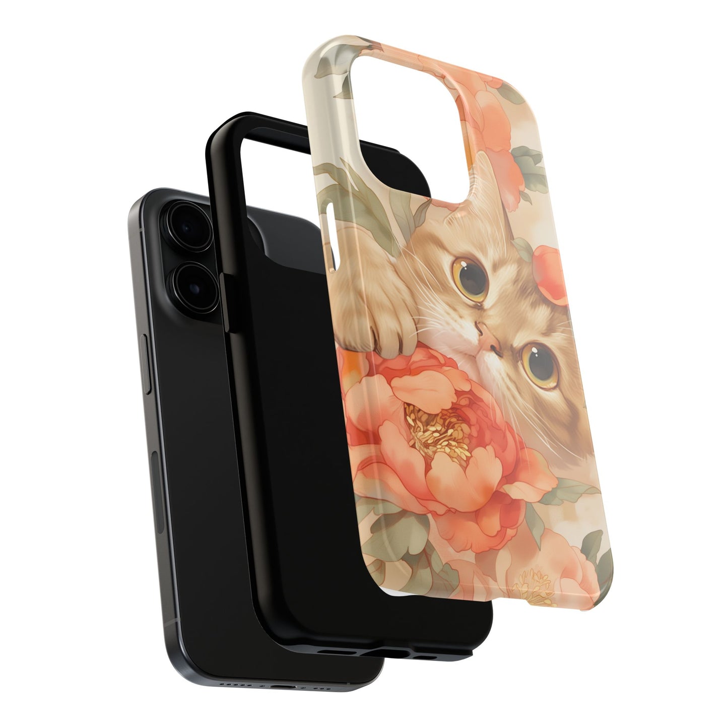 "Peony Guardian" - Floral Cat Phone Case | Tang Dynasty Elegance Meets Daily Protection