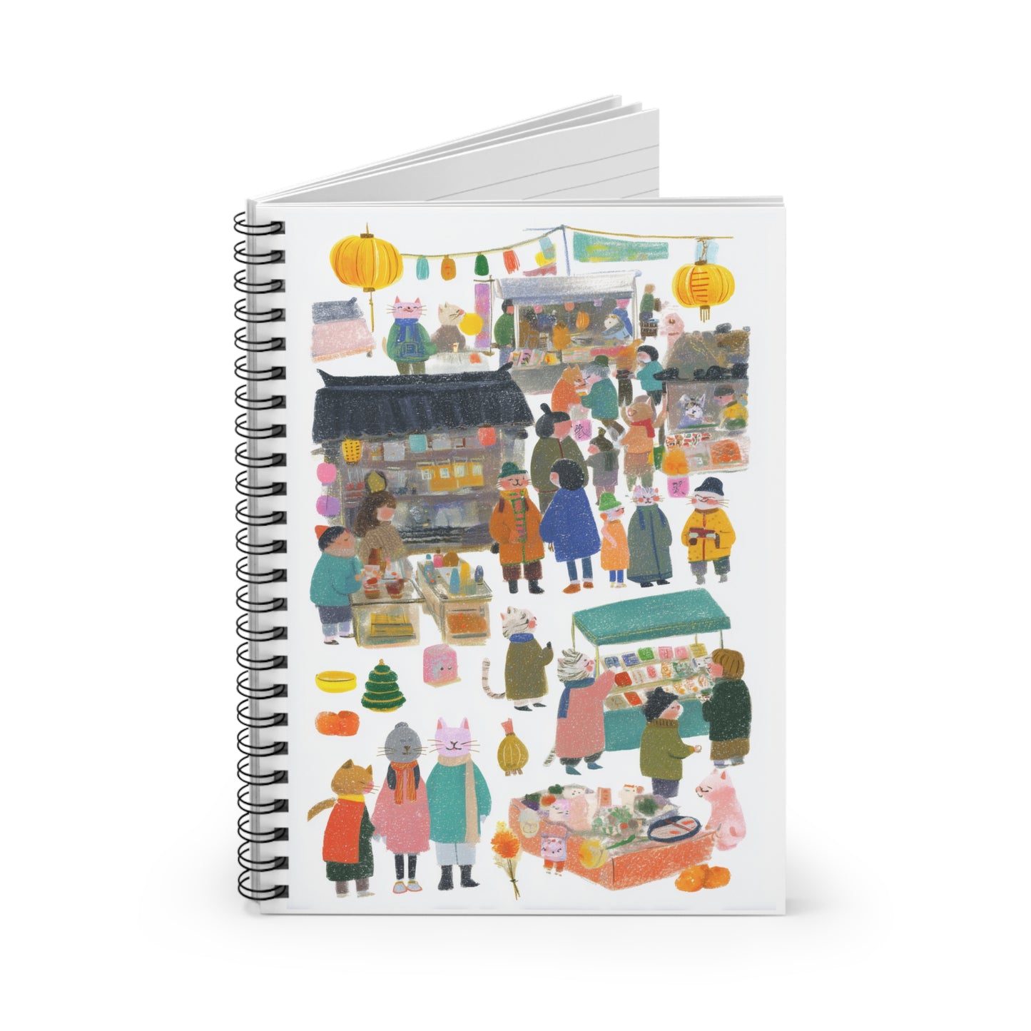 Colorful Market Scene Spiral Notebook