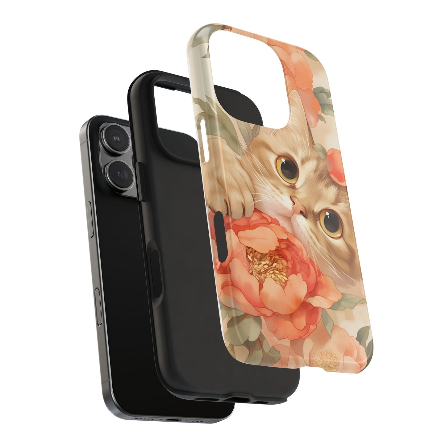 "Peony Guardian" - Floral Cat Phone Case | Tang Dynasty Elegance Meets Daily Protection