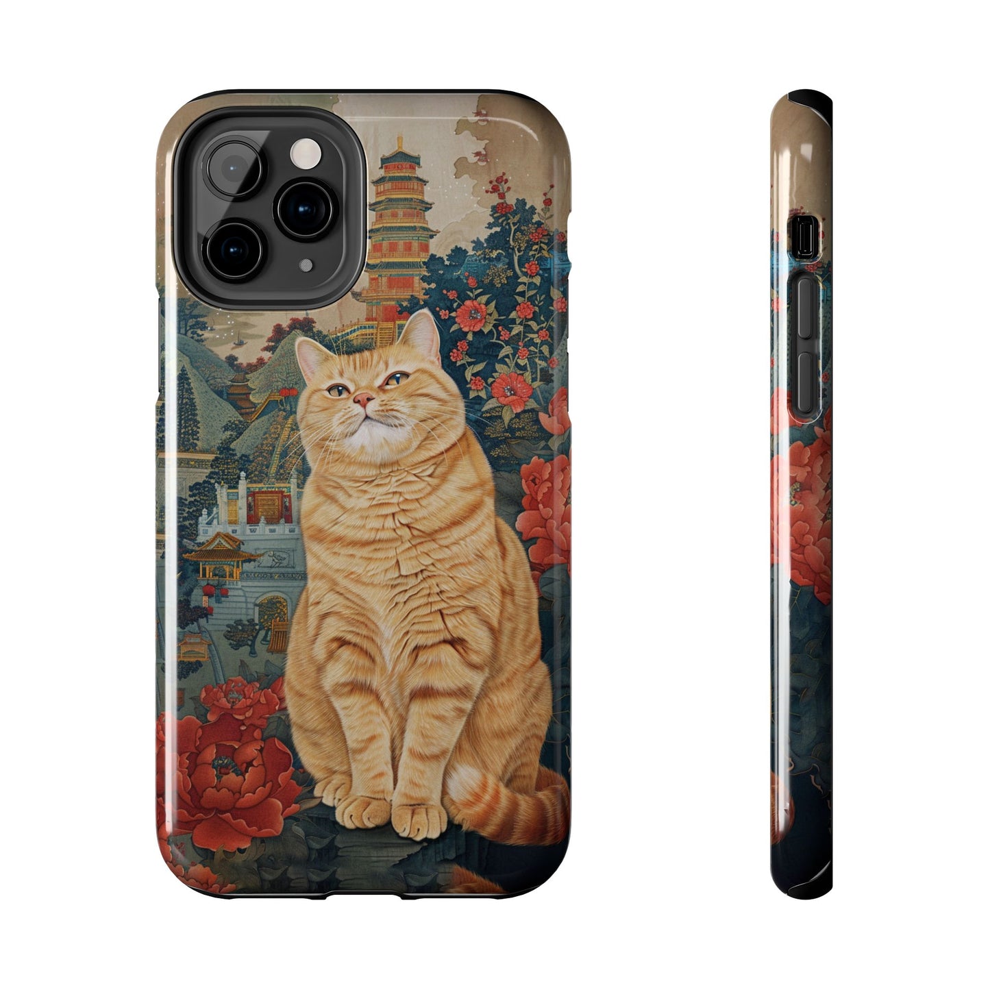 Oriental Garden Cat iPhone Case | Ancient Chinese Art Phone Cover | Clear Soft TPU Case
