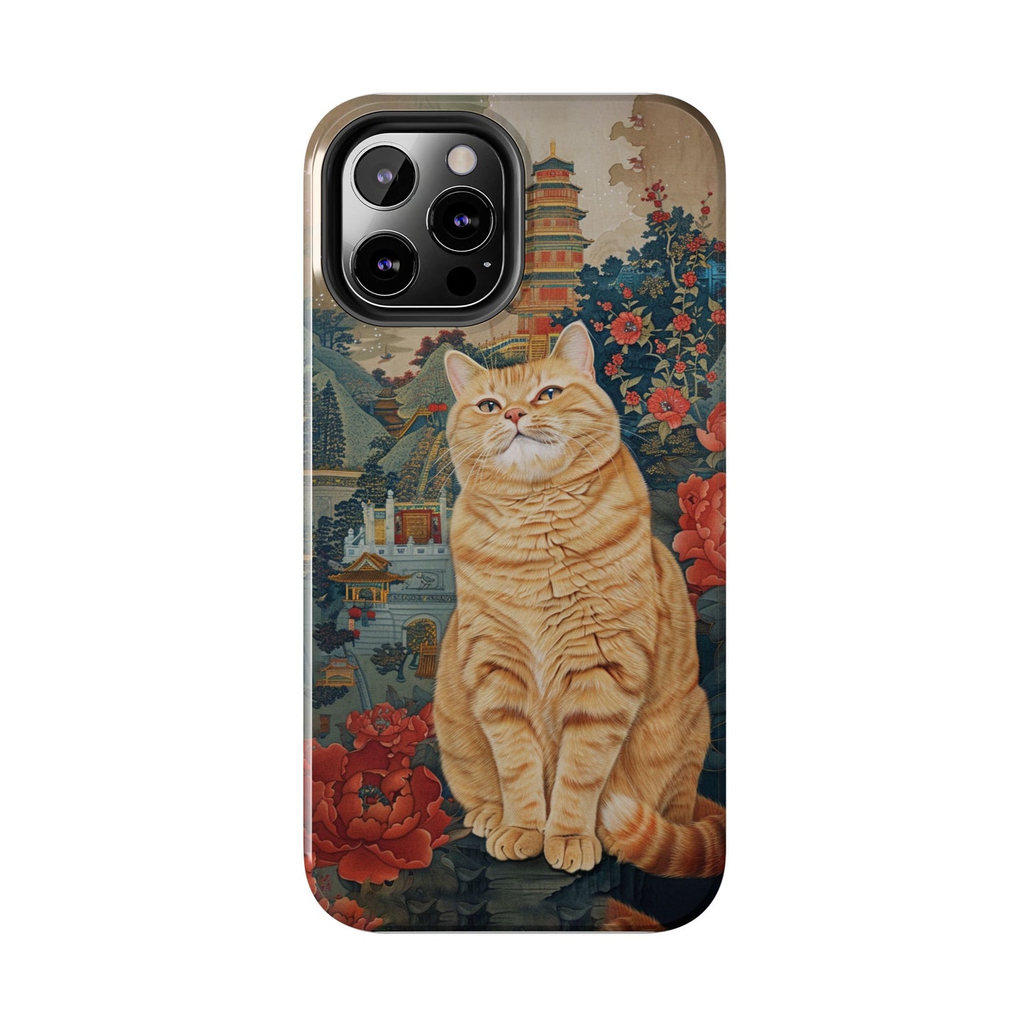 Oriental Garden Cat iPhone Case | Ancient Chinese Art Phone Cover | Clear Soft TPU Case