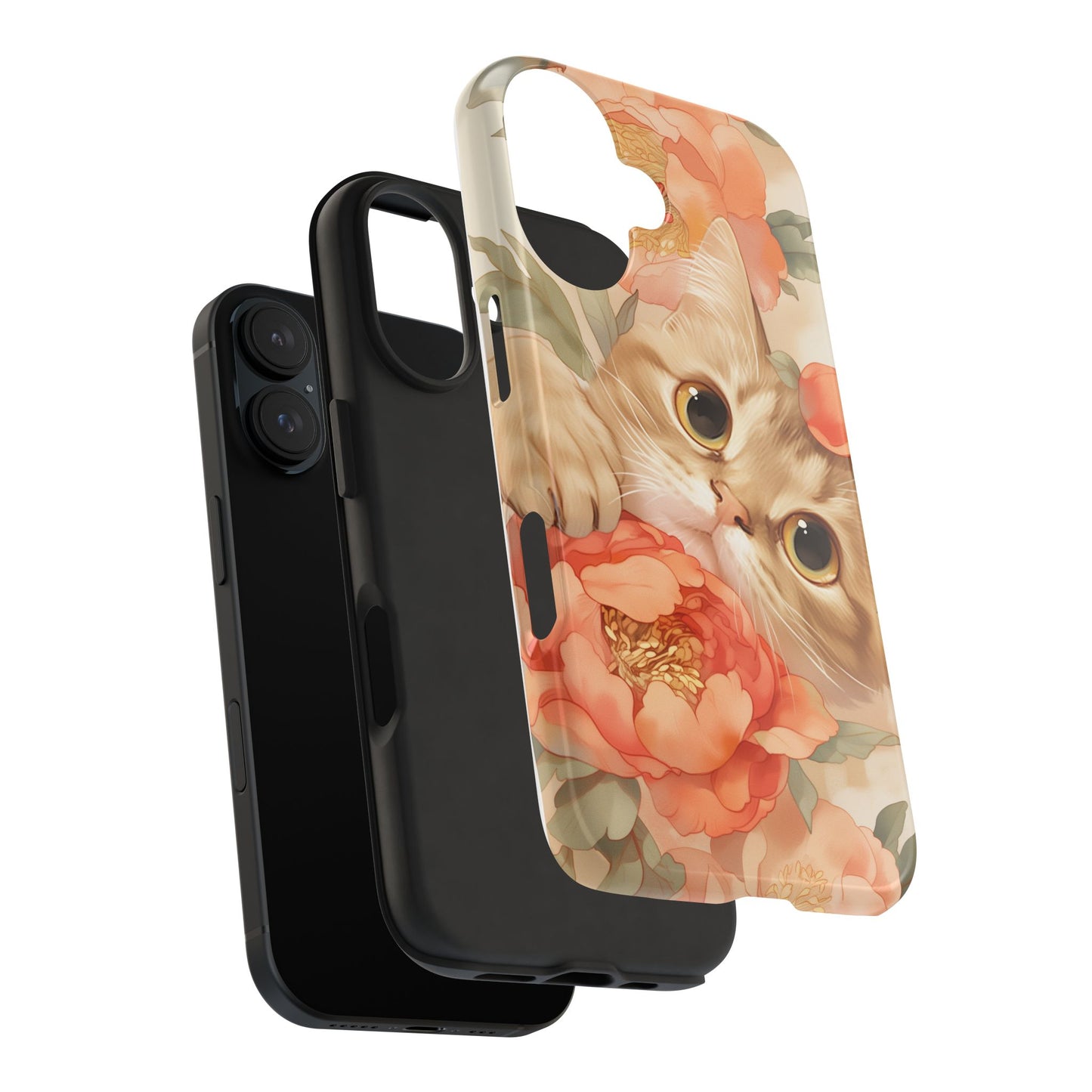 "Peony Guardian" - Floral Cat Phone Case | Tang Dynasty Elegance Meets Daily Protection