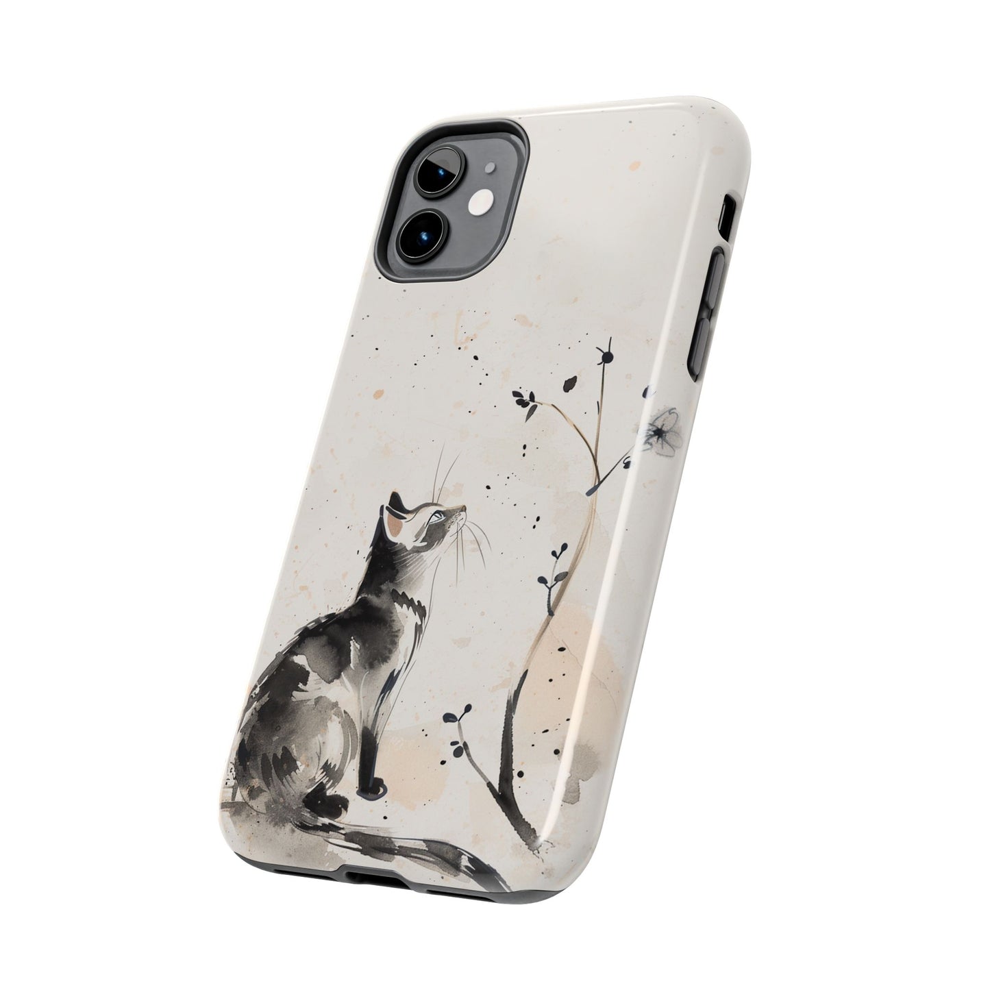 Ink-Wash Cat iPhone Case | Minimalist Oriental Art Phone Cover | Zen Aesthetic Gift