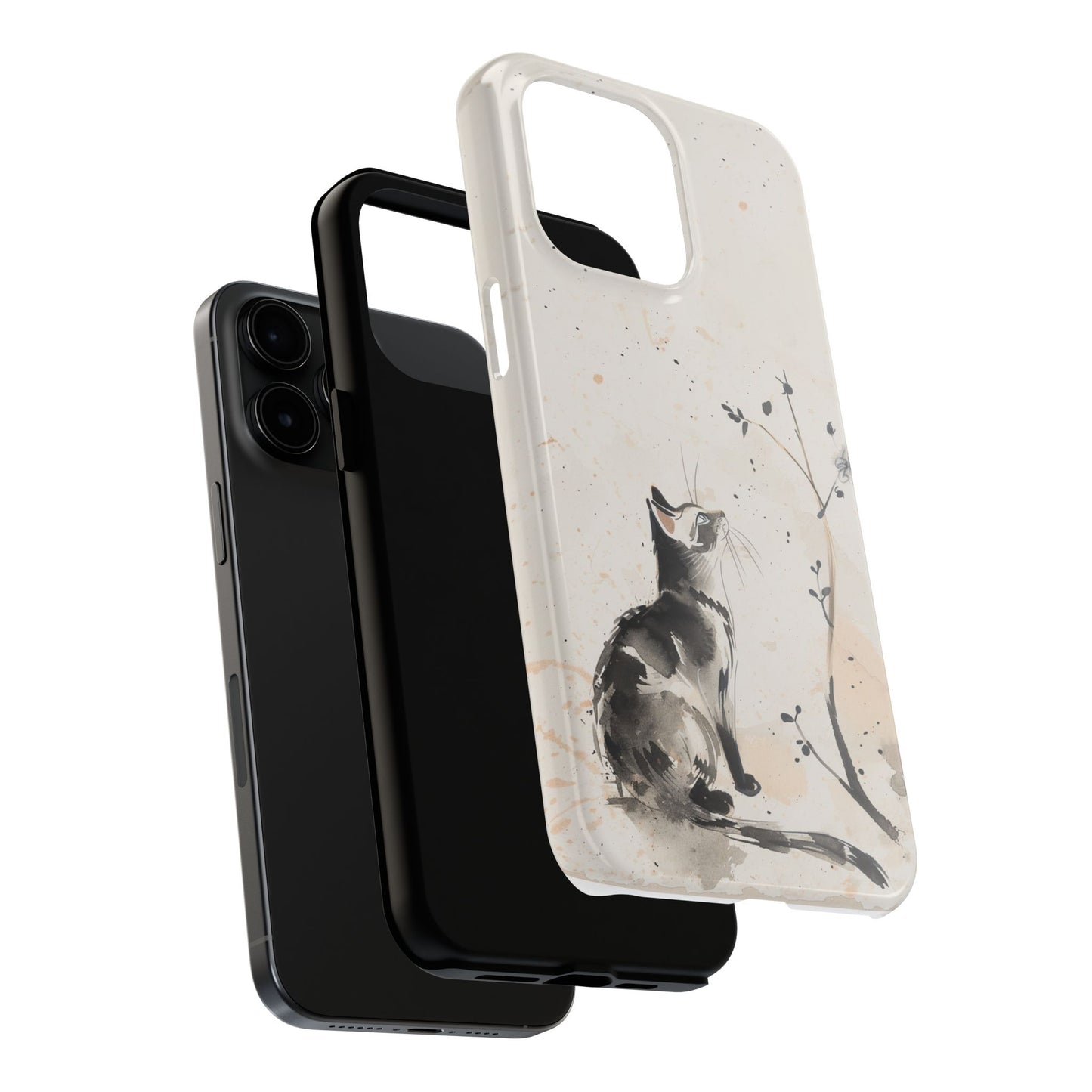 Ink-Wash Cat iPhone Case | Minimalist Oriental Art Phone Cover | Zen Aesthetic Gift