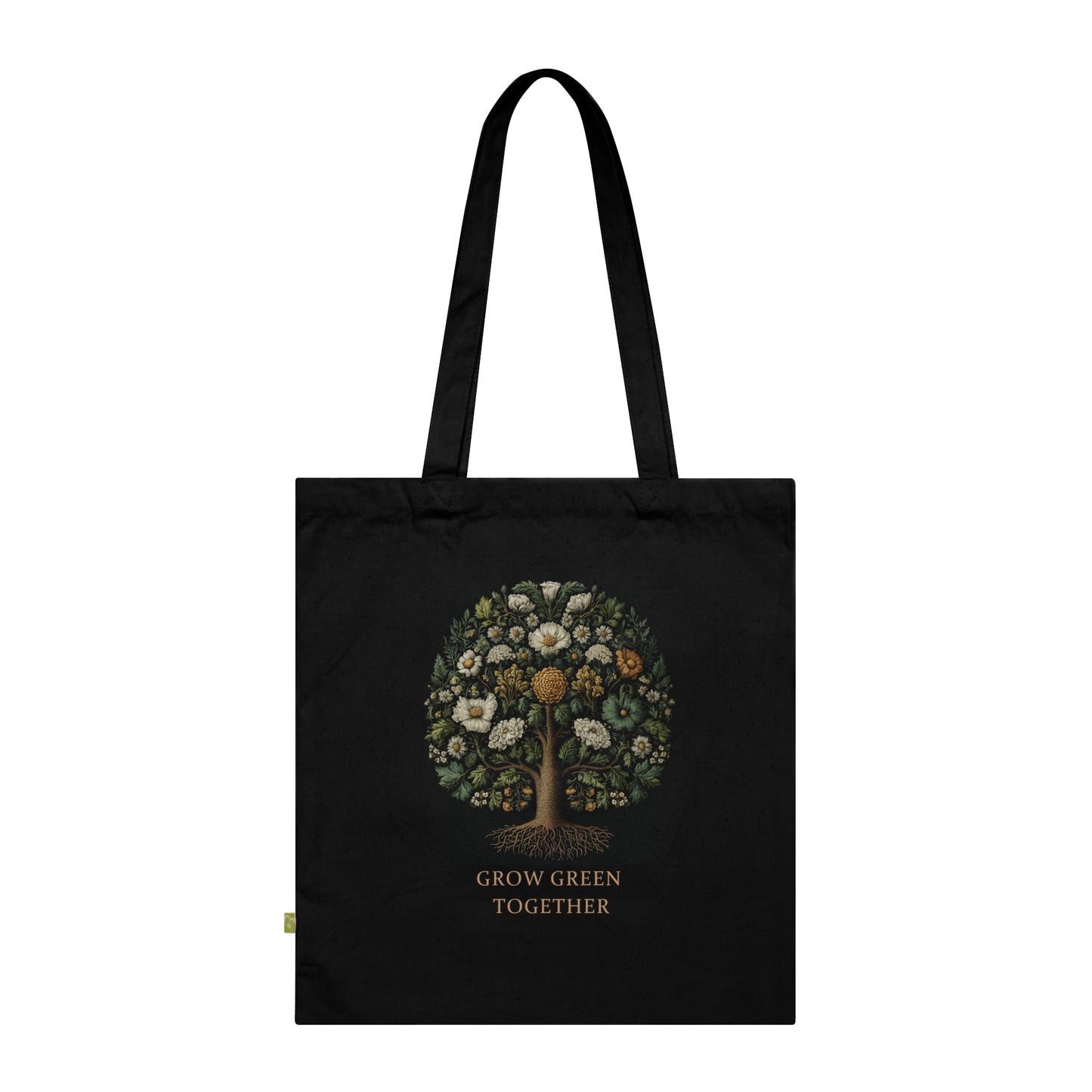 Tree of Life Eco Tote Bag - Vintage Botanical Print | Sustainable Cotton Canvas Bag | "Grow Green Together" Black Tote