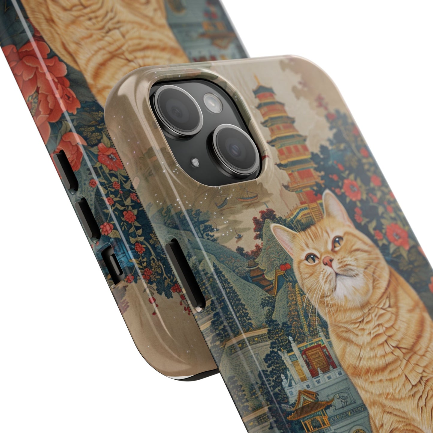 Oriental Garden Cat iPhone Case | Ancient Chinese Art Phone Cover | Clear Soft TPU Case