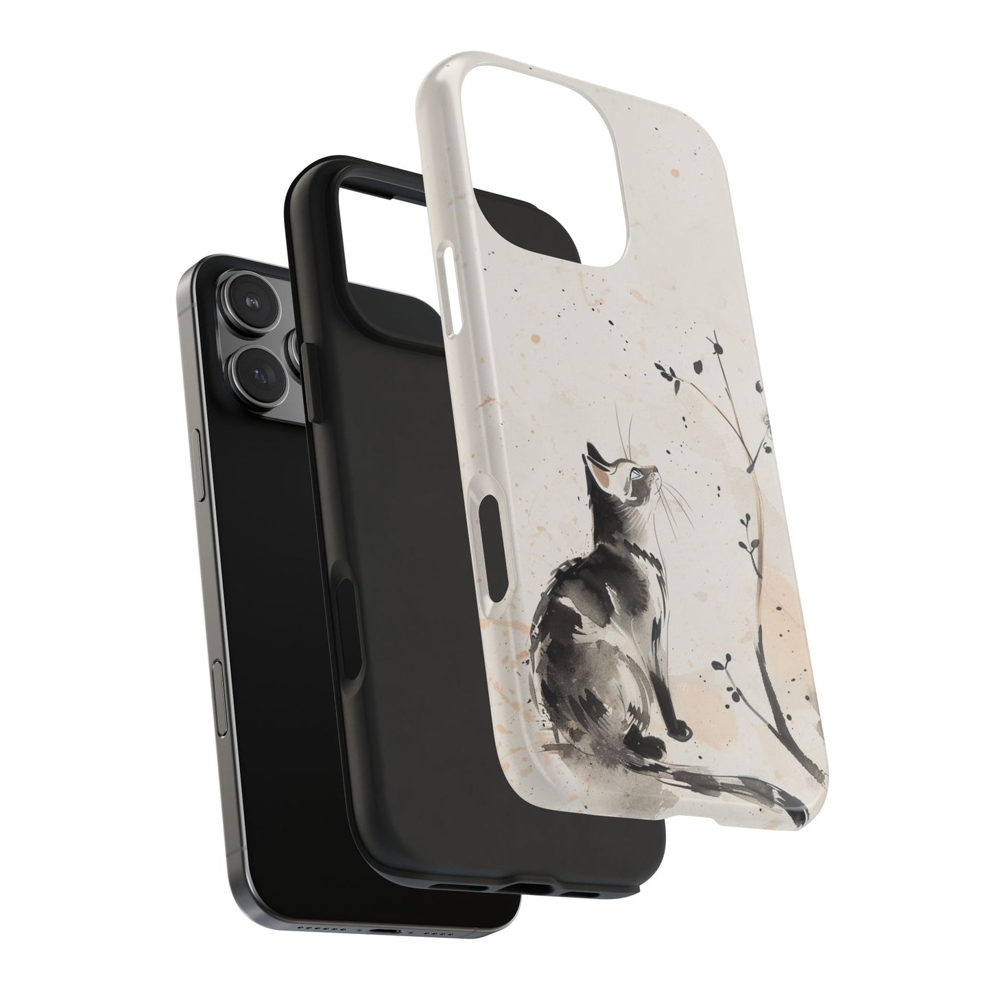 Ink-Wash Cat iPhone Case | Minimalist Oriental Art Phone Cover | Zen Aesthetic Gift