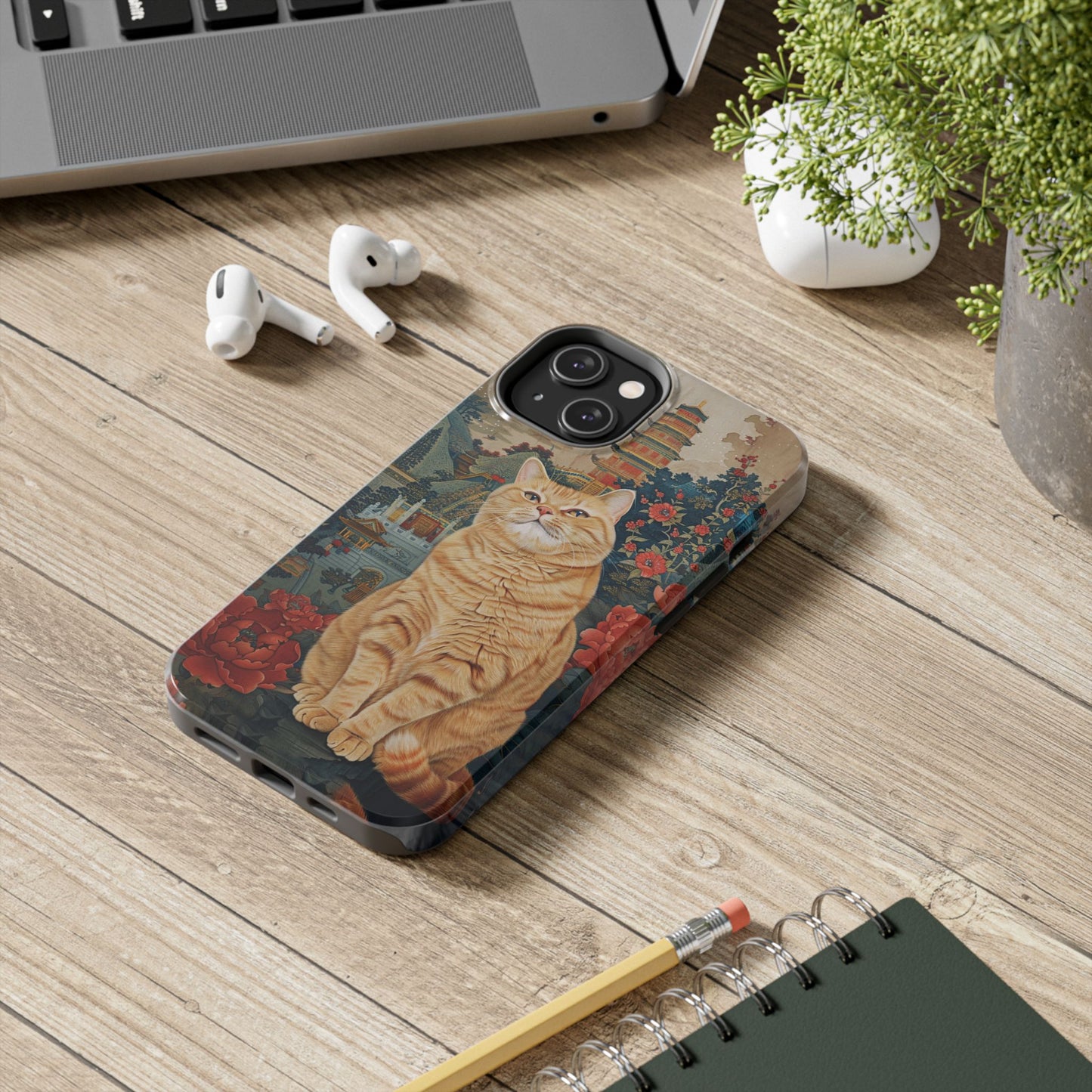 Oriental Garden Cat iPhone Case | Ancient Chinese Art Phone Cover | Clear Soft TPU Case