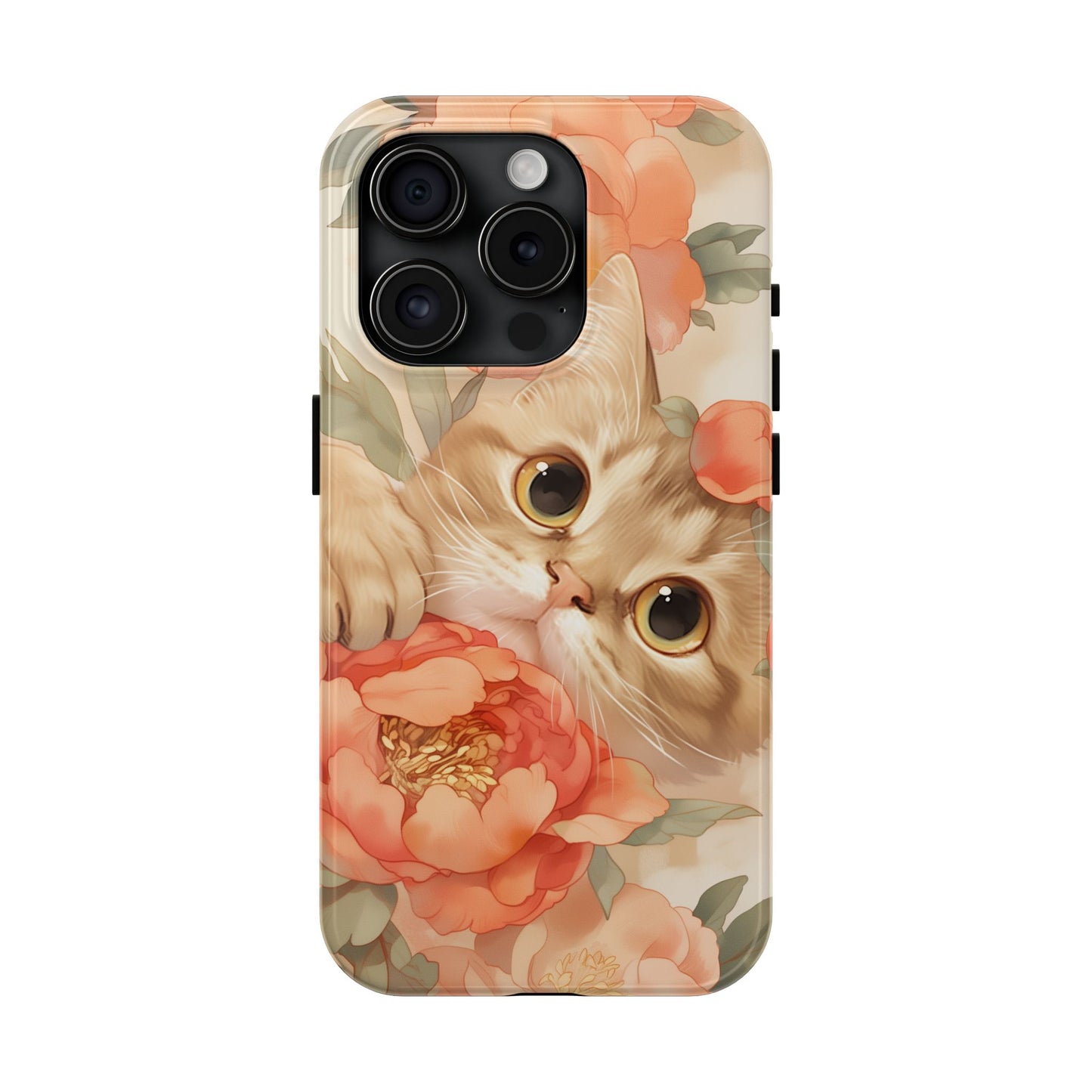 "Peony Guardian" - Floral Cat Phone Case | Tang Dynasty Elegance Meets Daily Protection