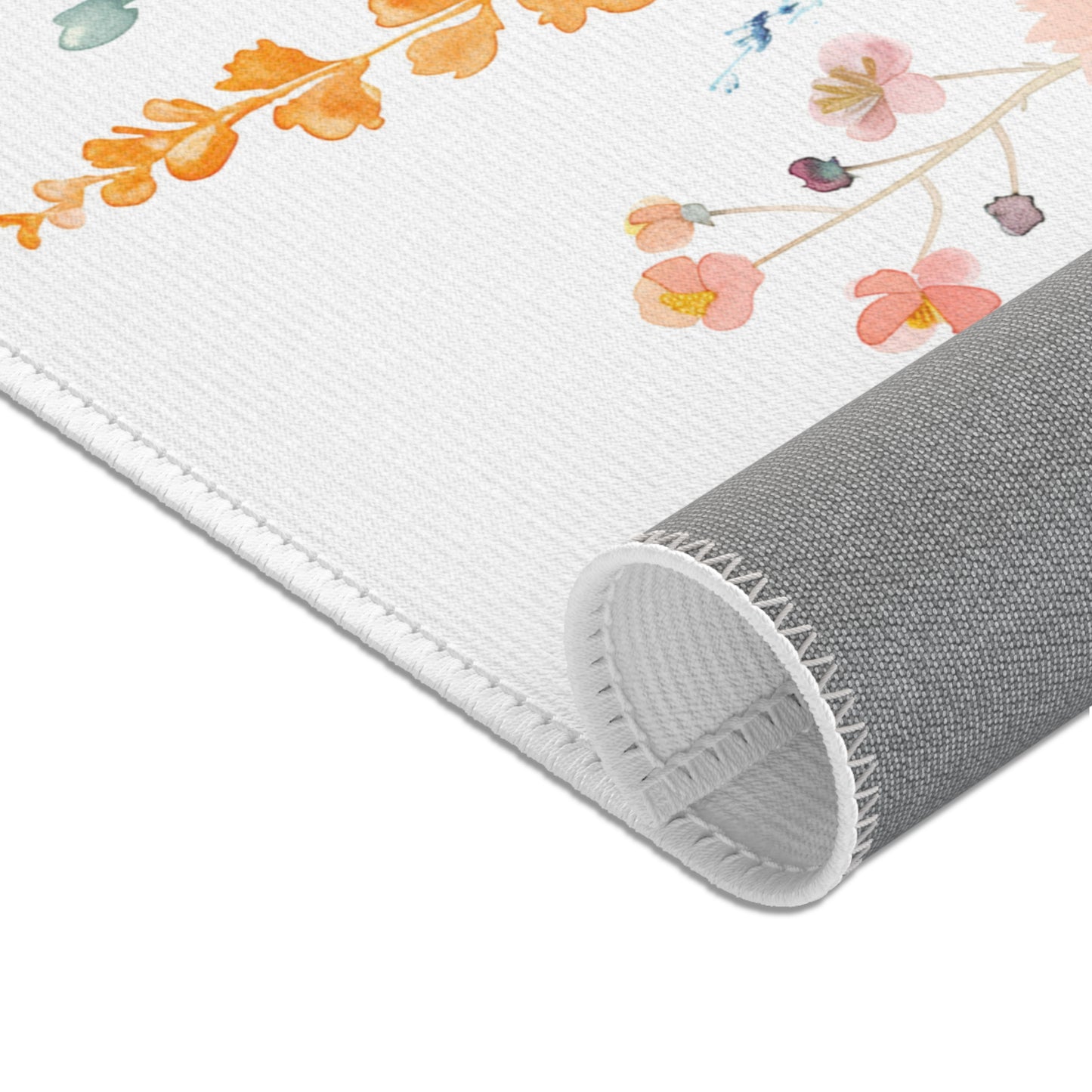 Floral Watercolor Area Rug — Pastel Meadow Boho Accent Rug