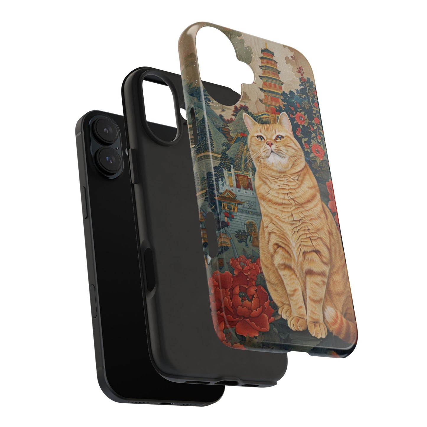 Oriental Garden Cat iPhone Case | Ancient Chinese Art Phone Cover | Clear Soft TPU Case