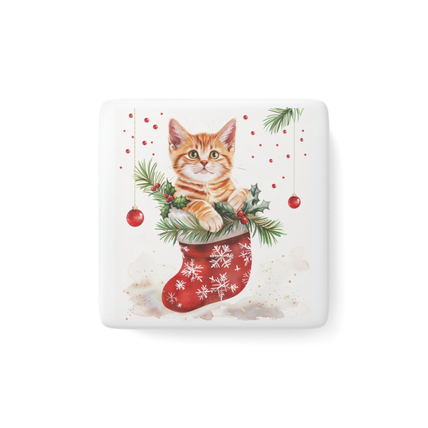 Festive Cat in Christmas Stocking Magnet