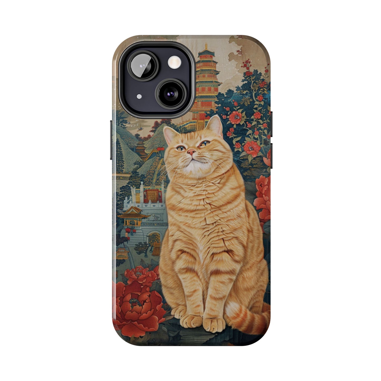 Oriental Garden Cat iPhone Case | Ancient Chinese Art Phone Cover | Clear Soft TPU Case