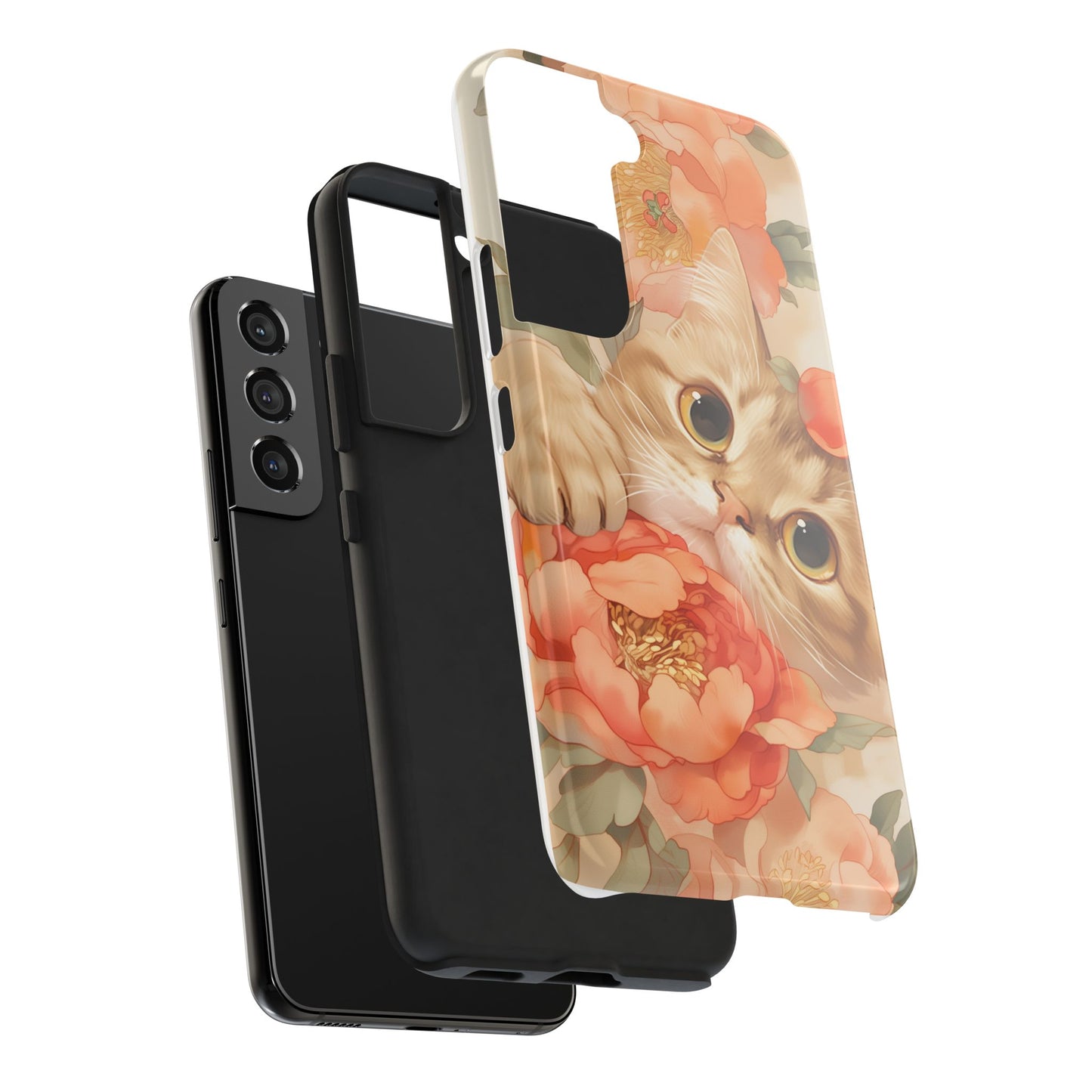 "Peony Guardian" - Floral Cat Phone Case | Tang Dynasty Elegance Meets Daily Protection