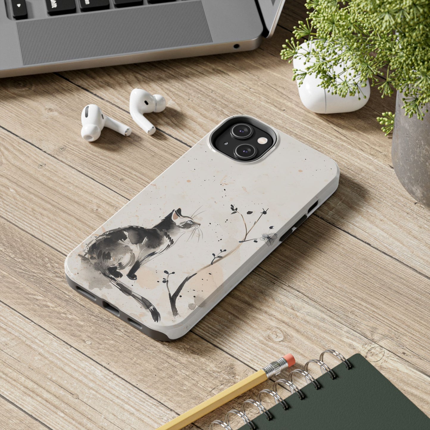 Ink-Wash Cat iPhone Case | Minimalist Oriental Art Phone Cover | Zen Aesthetic Gift