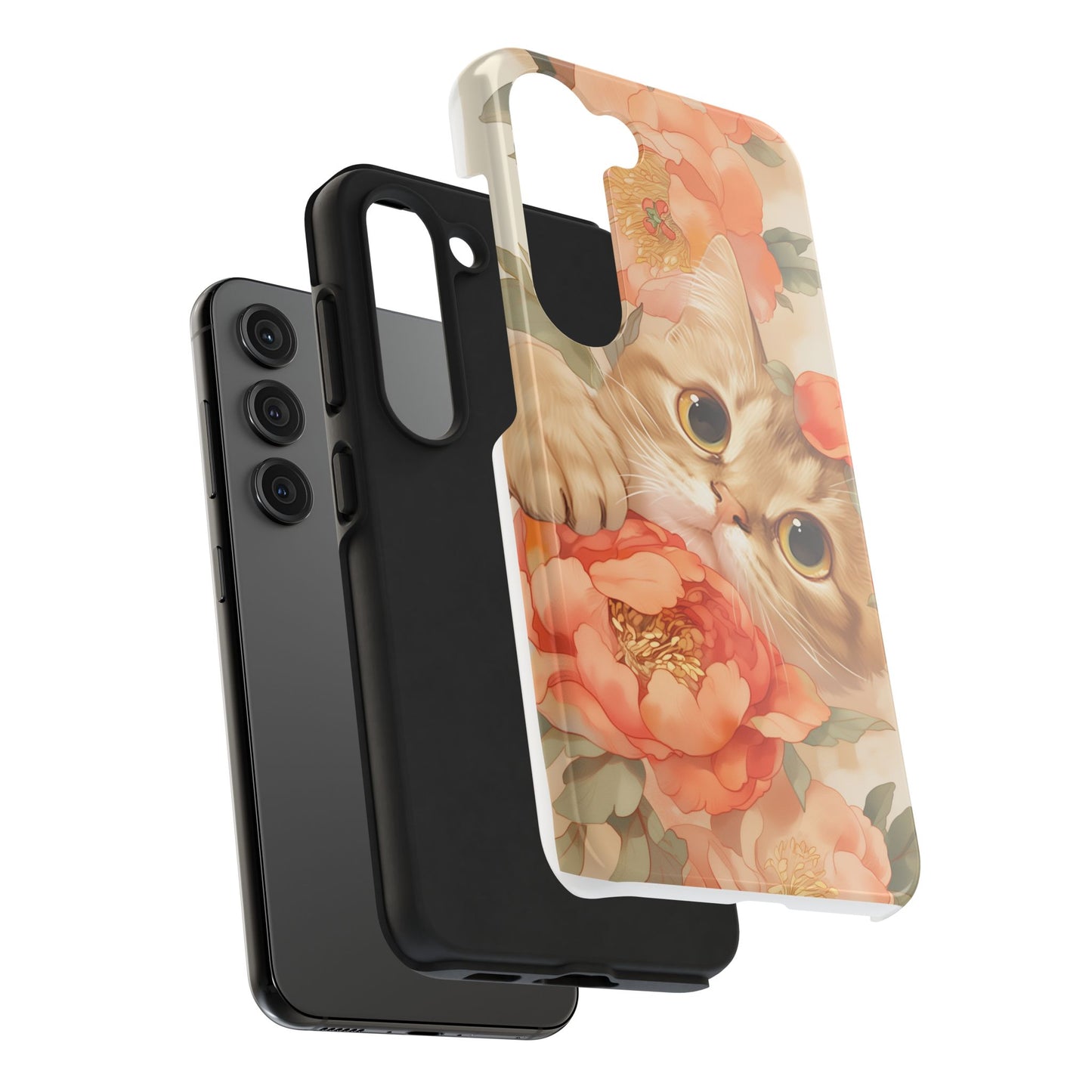 "Peony Guardian" - Floral Cat Phone Case | Tang Dynasty Elegance Meets Daily Protection