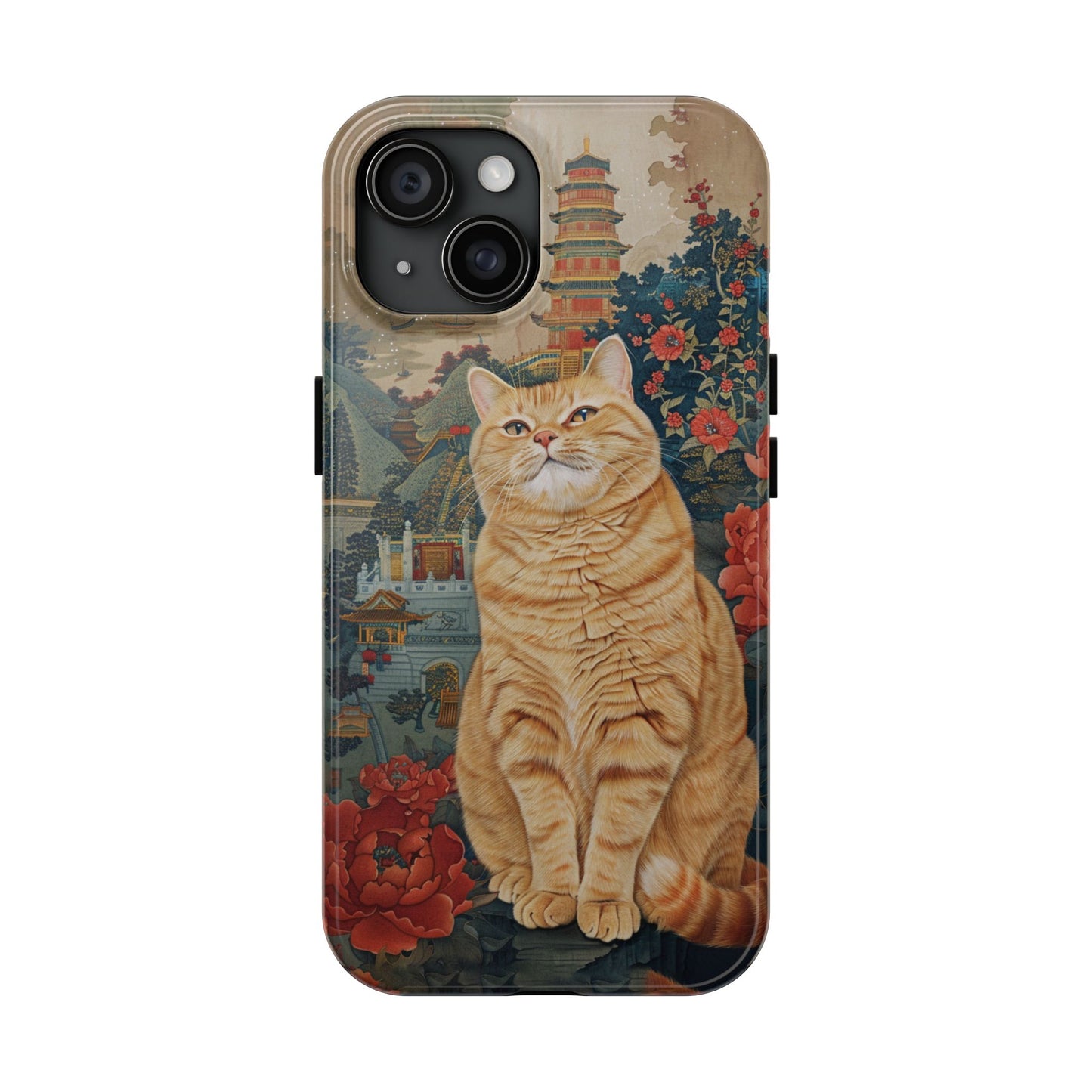 Oriental Garden Cat iPhone Case | Ancient Chinese Art Phone Cover | Clear Soft TPU Case