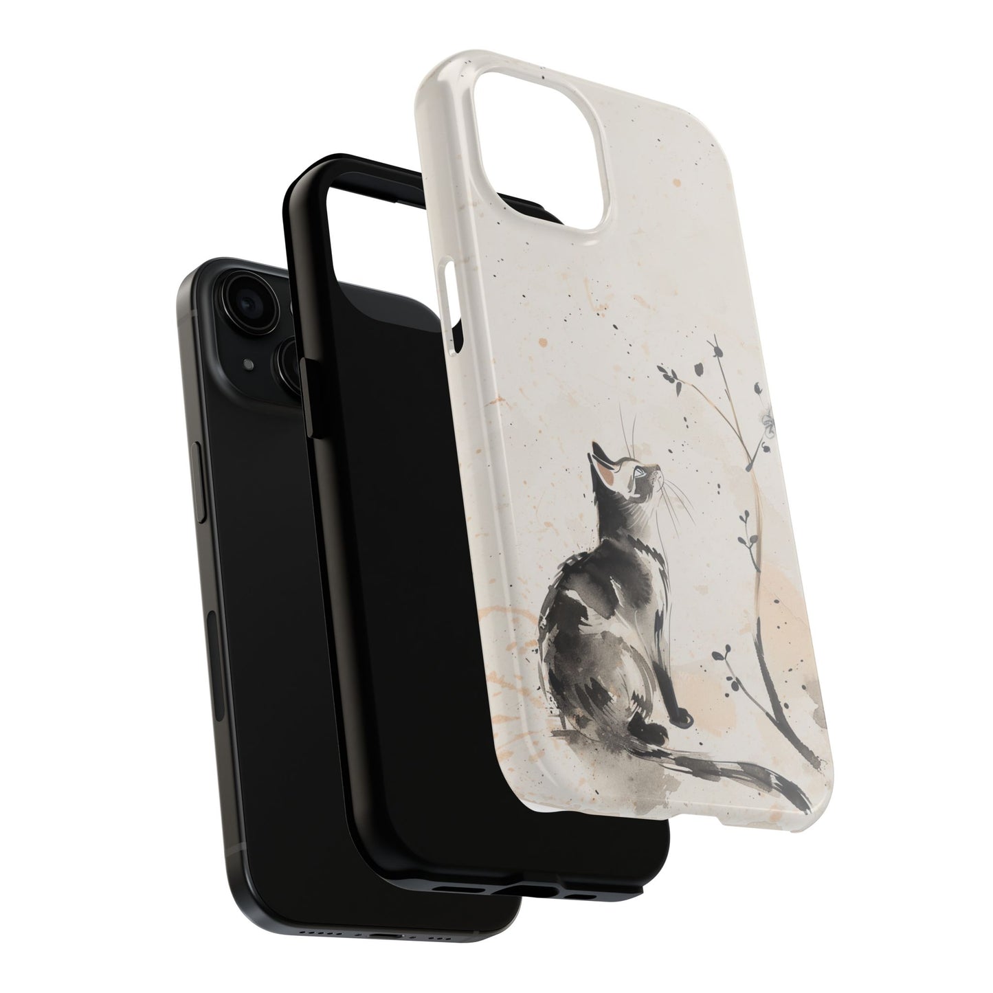 Ink-Wash Cat iPhone Case | Minimalist Oriental Art Phone Cover | Zen Aesthetic Gift