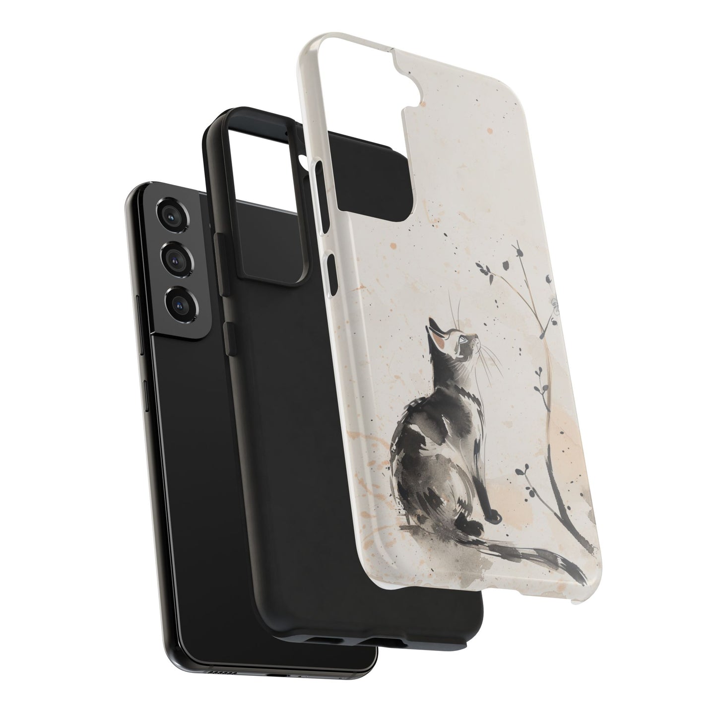 Ink-Wash Cat iPhone Case | Minimalist Oriental Art Phone Cover | Zen Aesthetic Gift