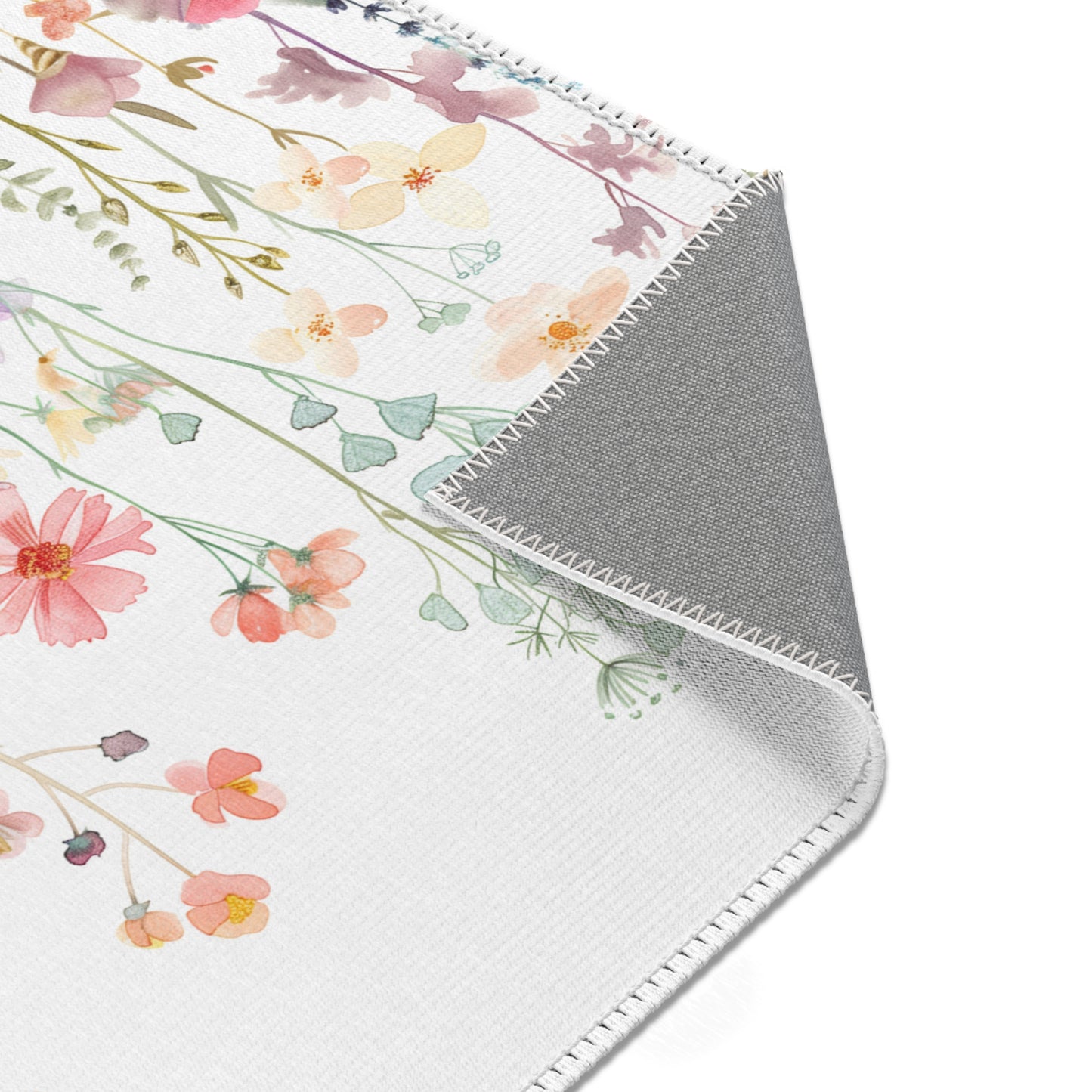 Floral Watercolor Area Rug — Pastel Meadow Boho Accent Rug