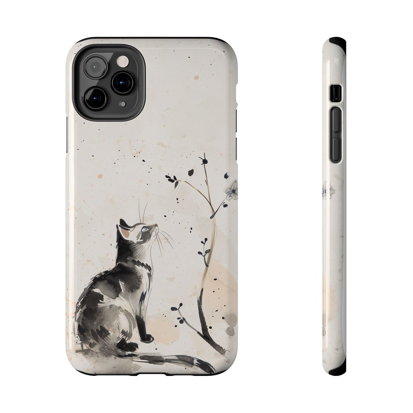Ink-Wash Cat iPhone Case | Minimalist Oriental Art Phone Cover | Zen Aesthetic Gift