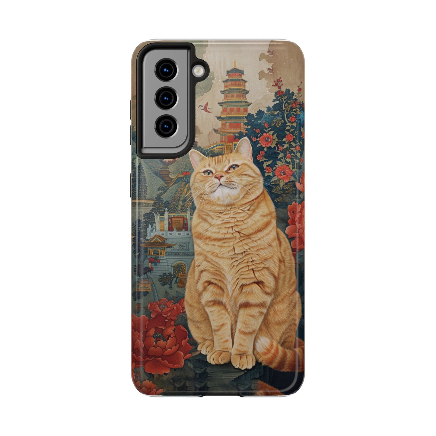 Oriental Garden Cat iPhone Case | Ancient Chinese Art Phone Cover | Clear Soft TPU Case
