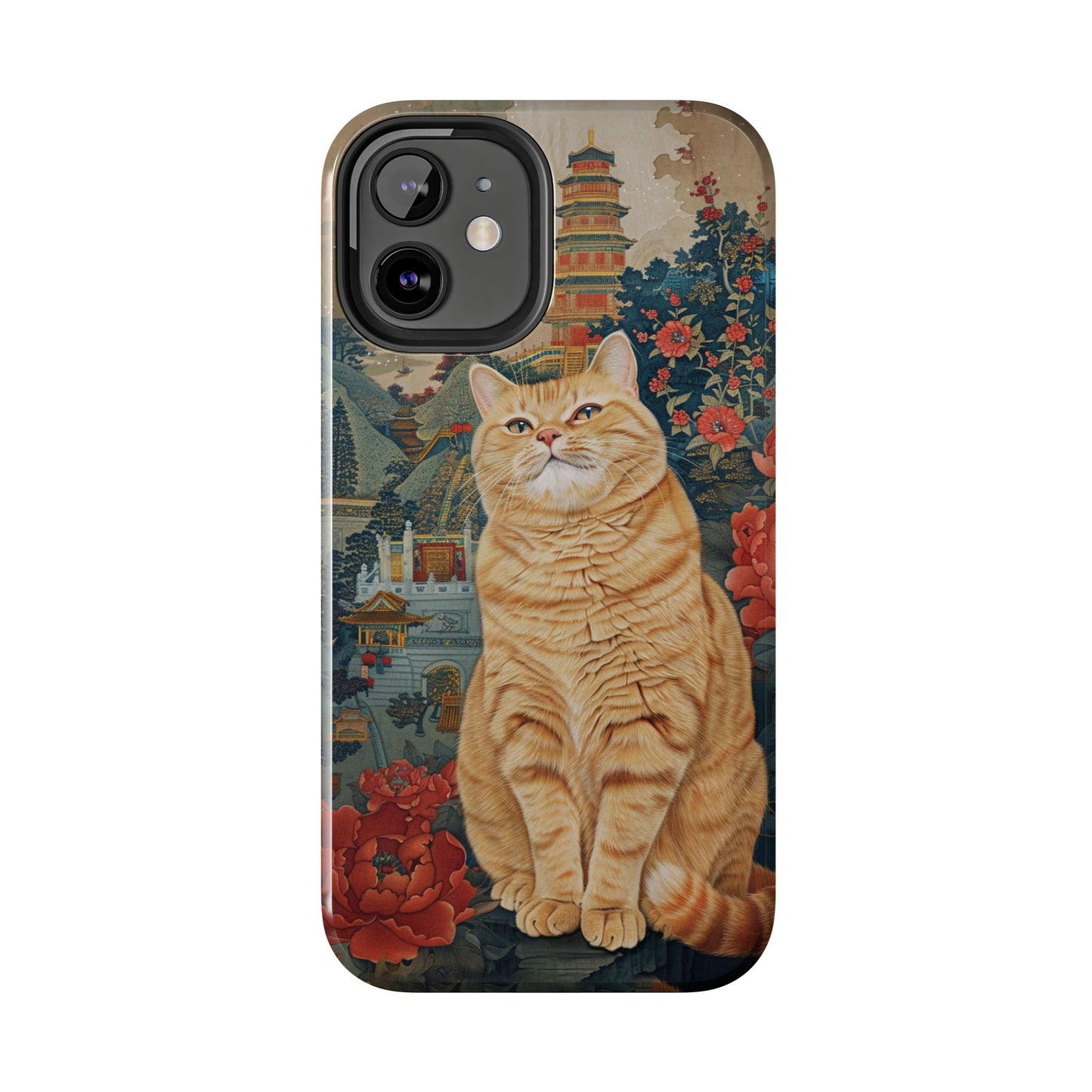 Oriental Garden Cat iPhone Case | Ancient Chinese Art Phone Cover | Clear Soft TPU Case