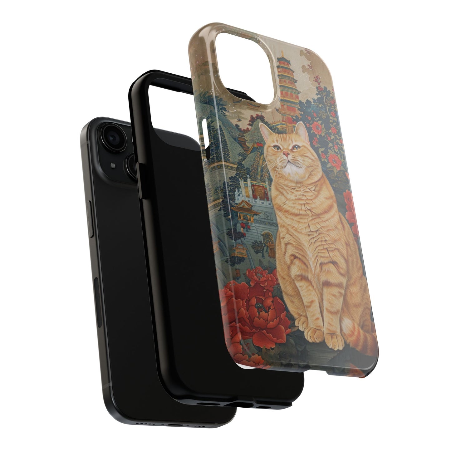 Oriental Garden Cat iPhone Case | Ancient Chinese Art Phone Cover | Clear Soft TPU Case