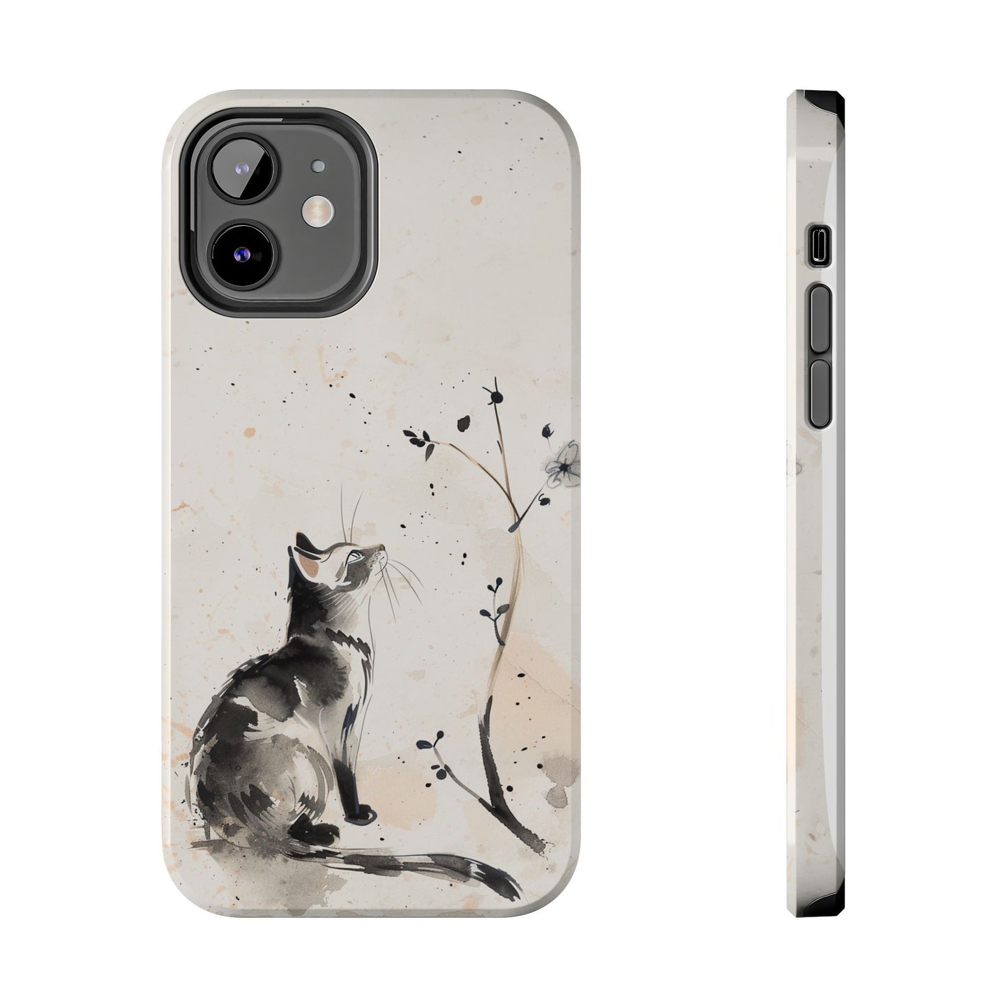 Ink-Wash Cat iPhone Case | Minimalist Oriental Art Phone Cover | Zen Aesthetic Gift