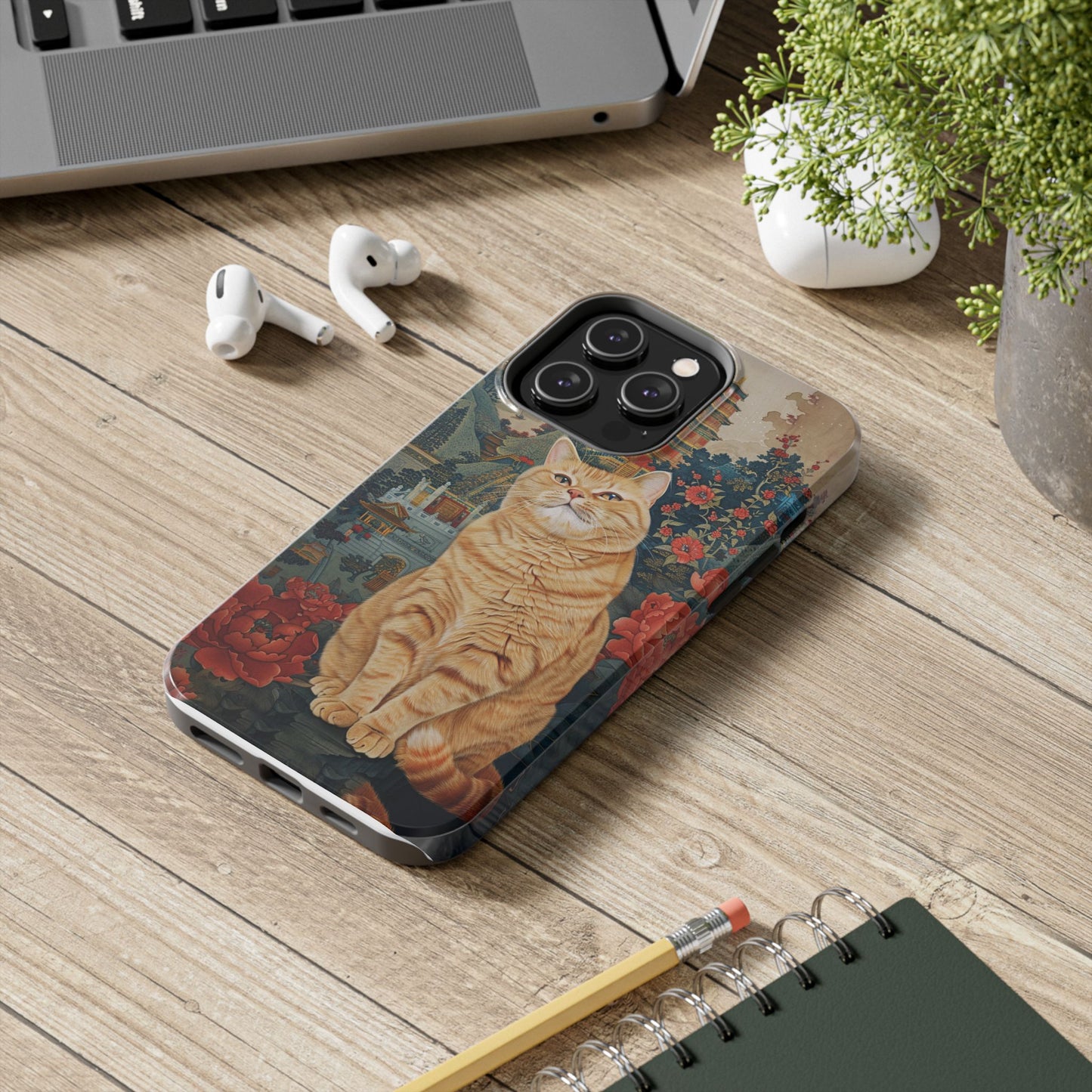 Oriental Garden Cat iPhone Case | Ancient Chinese Art Phone Cover | Clear Soft TPU Case