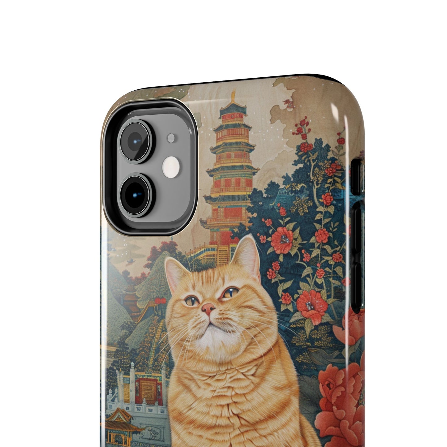 Oriental Garden Cat iPhone Case | Ancient Chinese Art Phone Cover | Clear Soft TPU Case