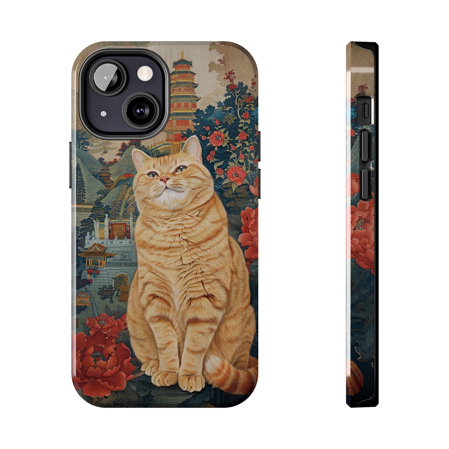 Oriental Garden Cat iPhone Case | Ancient Chinese Art Phone Cover | Clear Soft TPU Case